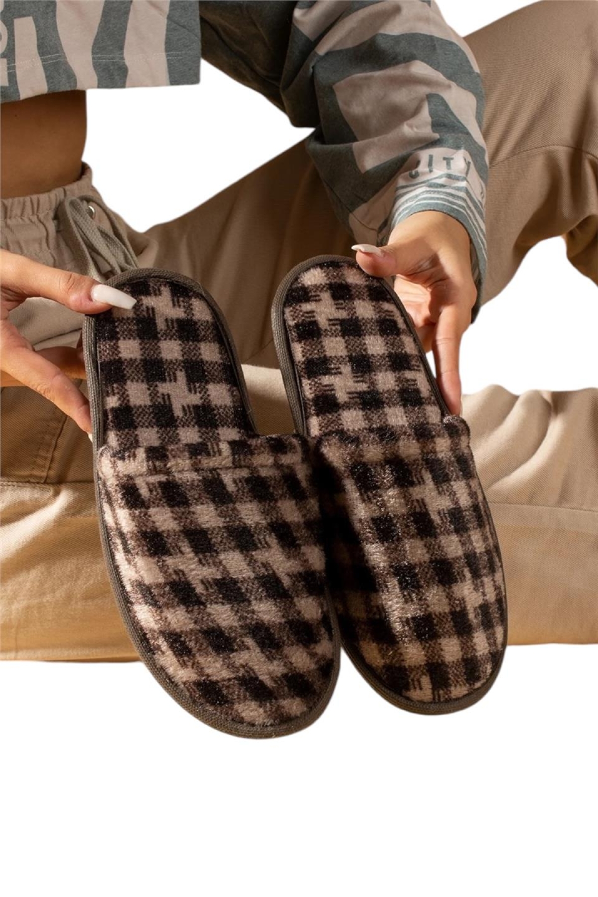 Kışlık Erkek Ev Terliği BEJ - KAHVERENGİ - Görsel 2