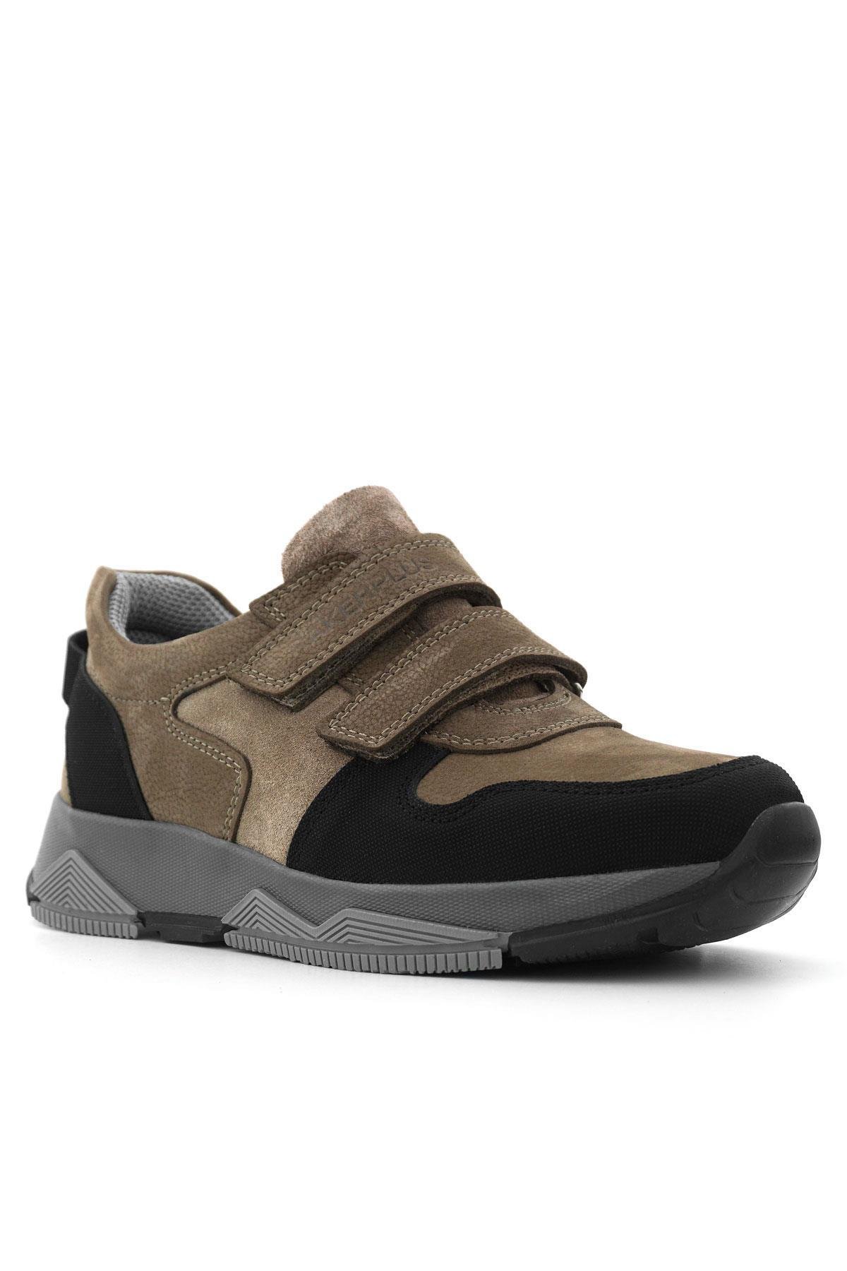 Hakiki Deri Kahverengi Siyah Çocuk Sneakers Spor Ayakkabı - Görsel 2