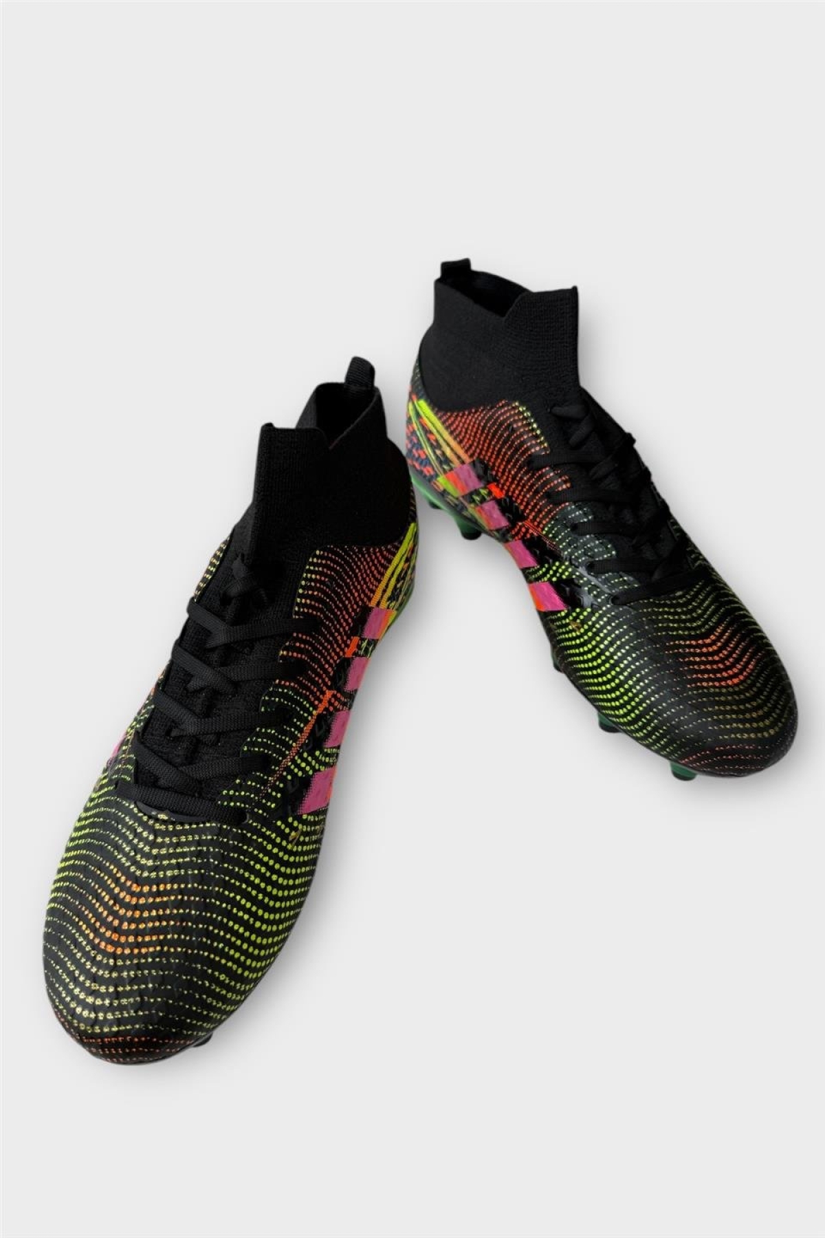 Erkek Boğazlı Renkli Desenli Halı Saha ve Çim Saha Kramponu SİYAH - Görsel 4