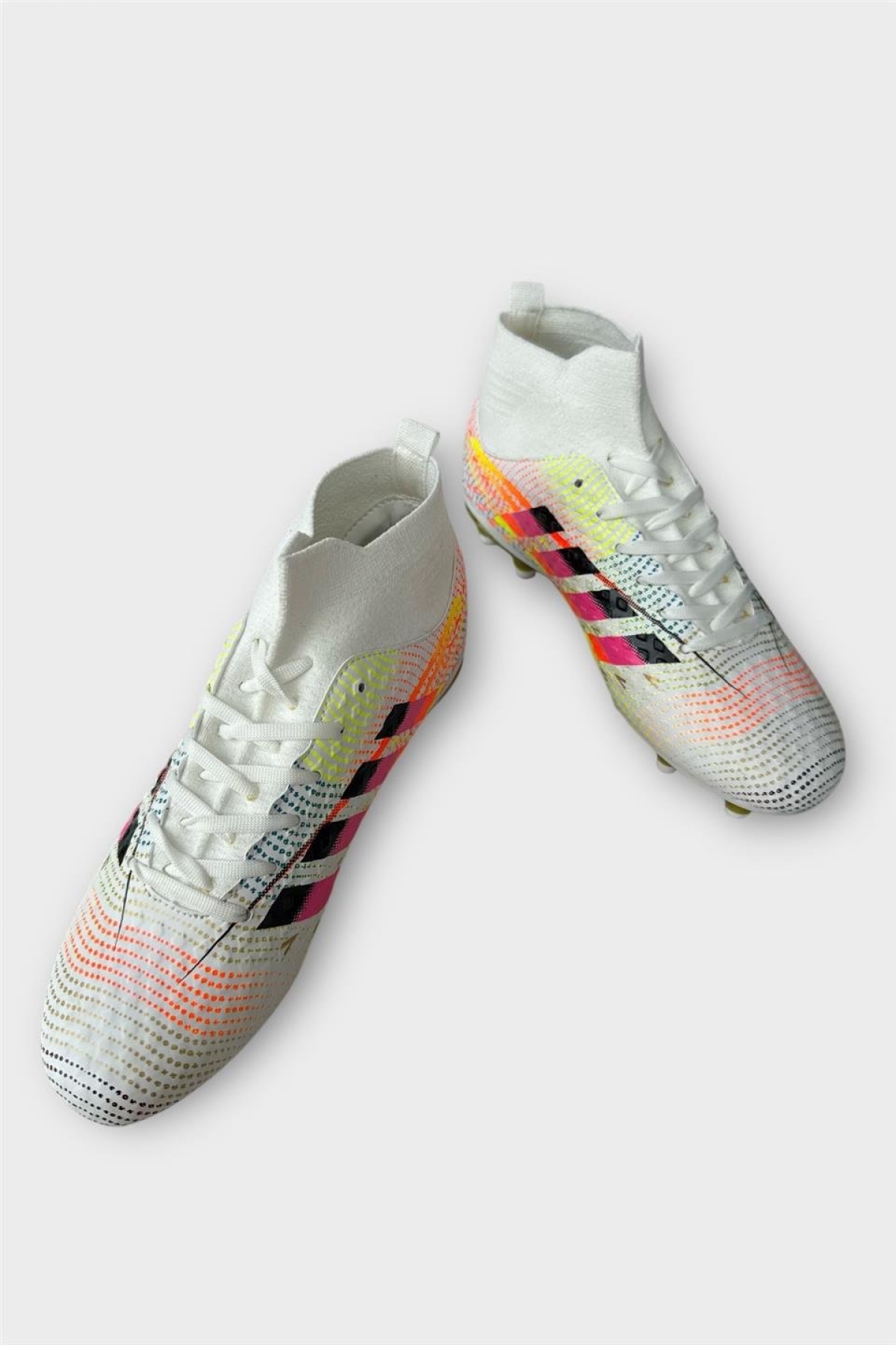 Erkek Boğazlı Renkli Desenli Halı Saha ve Çim Saha Kramponu BEYAZ - Görsel 4