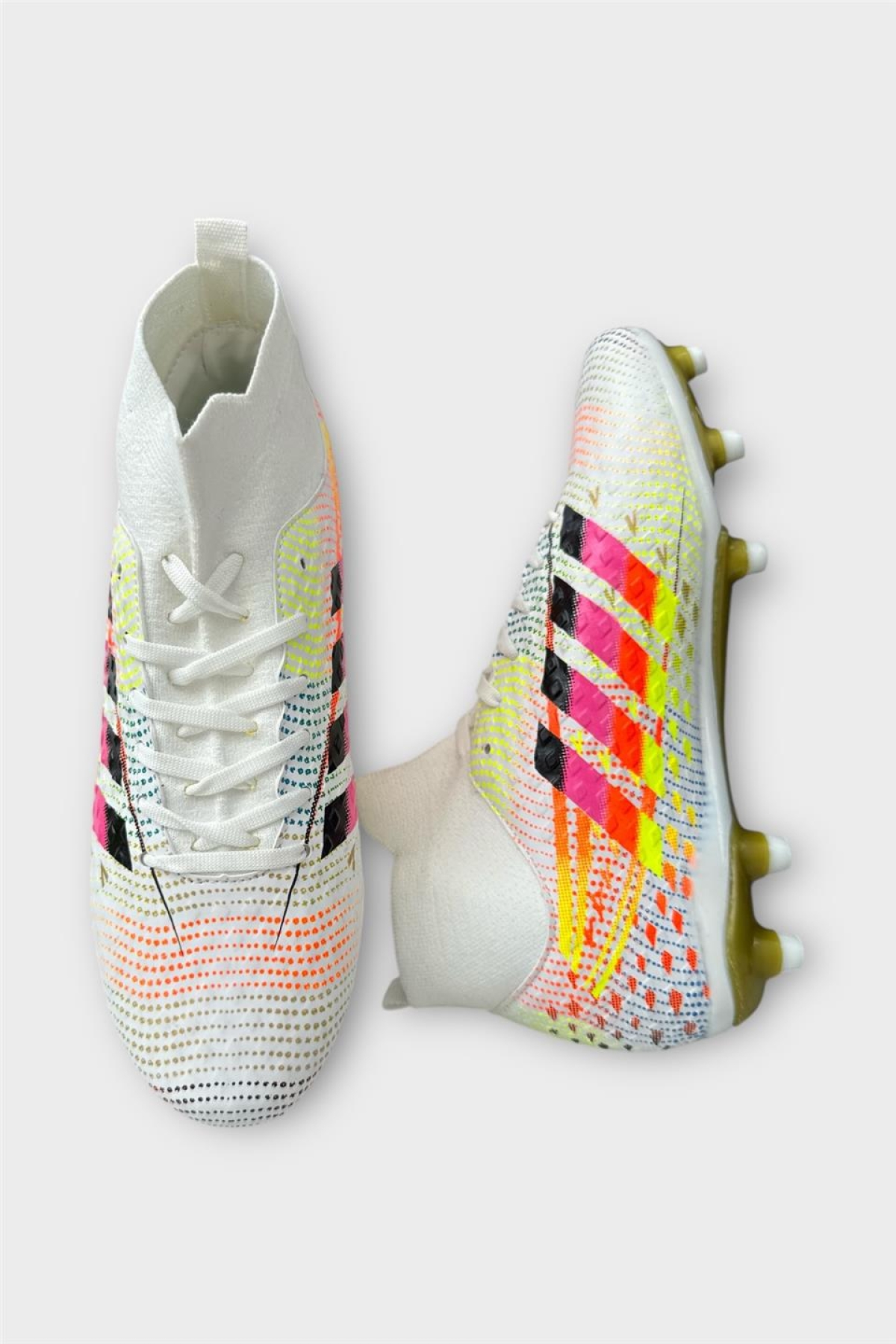 Erkek Boğazlı Renkli Desenli Halı Saha ve Çim Saha Kramponu BEYAZ - Görsel 7