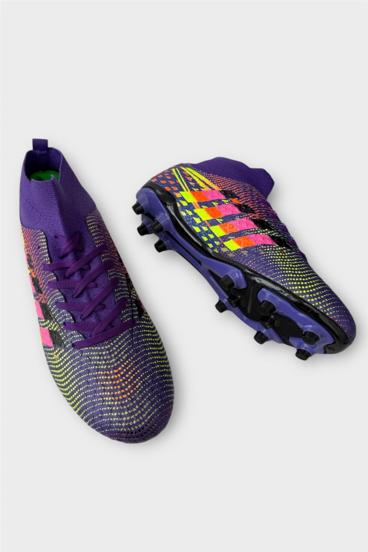 Erkek Boğazlı Renkli Desenli Halı Saha ve Çim Saha Kramponu MOR - Görsel 5