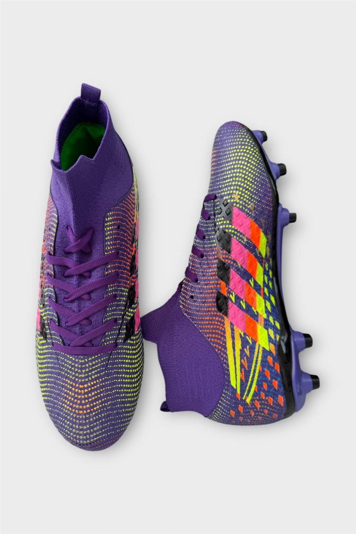 Erkek Boğazlı Renkli Desenli Halı Saha ve Çim Saha Kramponu MOR - Görsel 7