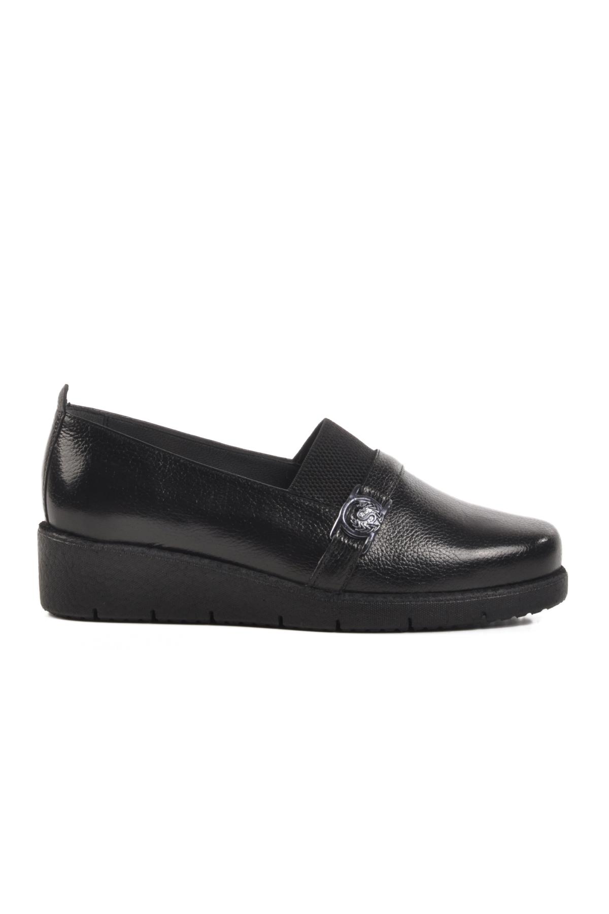 BB0114 Z Siyah Hakiki Deri Kadın Günlük Ayakkabı - Görsel 4