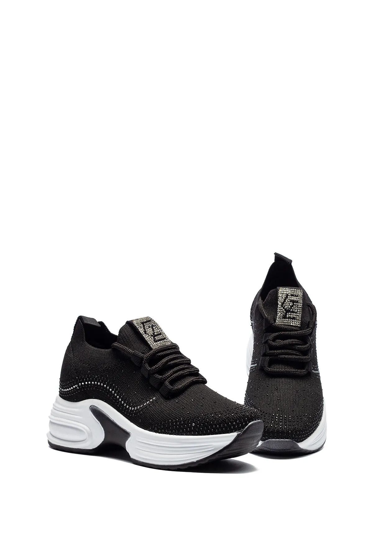 5001 GİZLİ TOPUKLU TAŞLI RAHAT YÜKSEK TABAN TRİKO SNEAKER AYAKKABI - Görsel 3