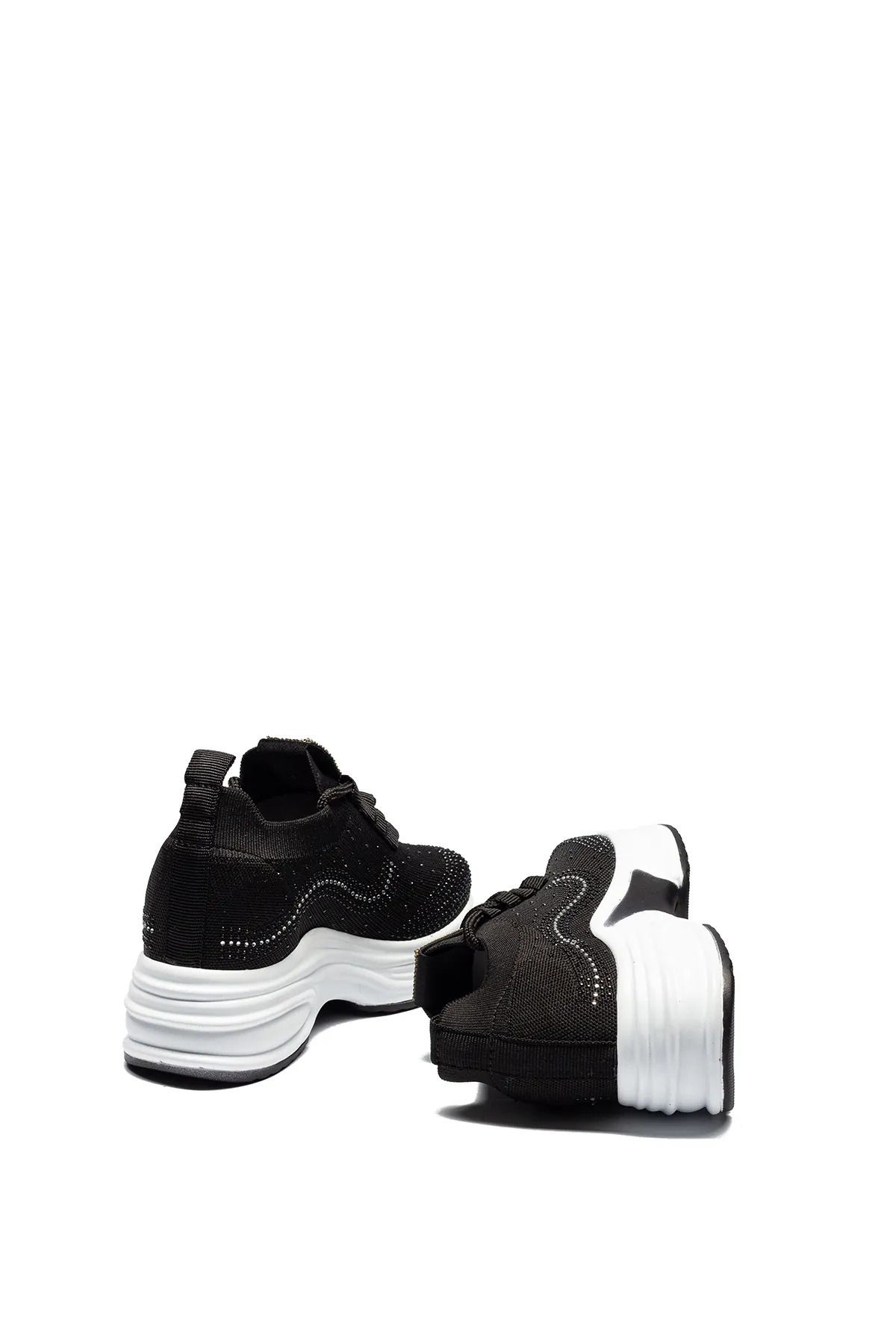 5001 GİZLİ TOPUKLU TAŞLI RAHAT YÜKSEK TABAN TRİKO SNEAKER AYAKKABI - Görsel 4