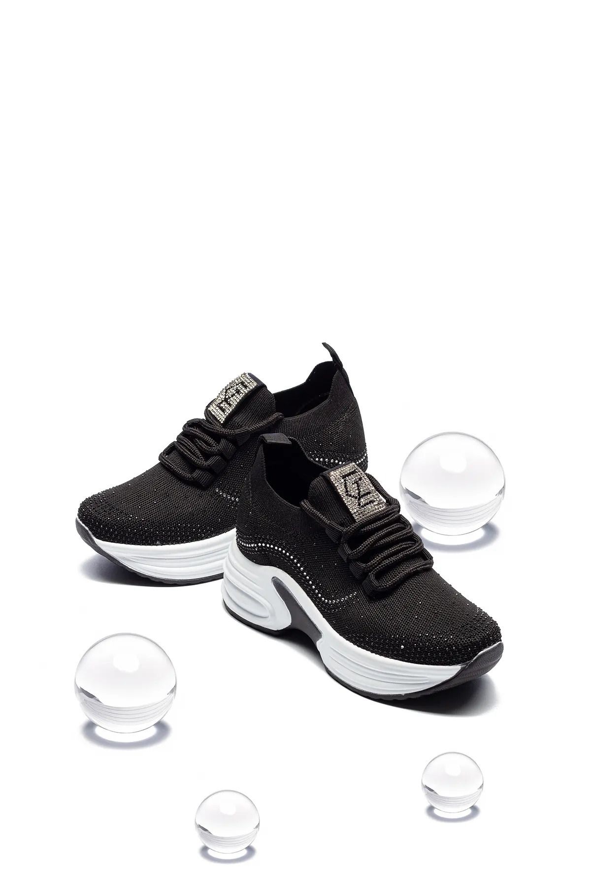 5001 GİZLİ TOPUKLU TAŞLI RAHAT YÜKSEK TABAN TRİKO SNEAKER AYAKKABI - Görsel 5