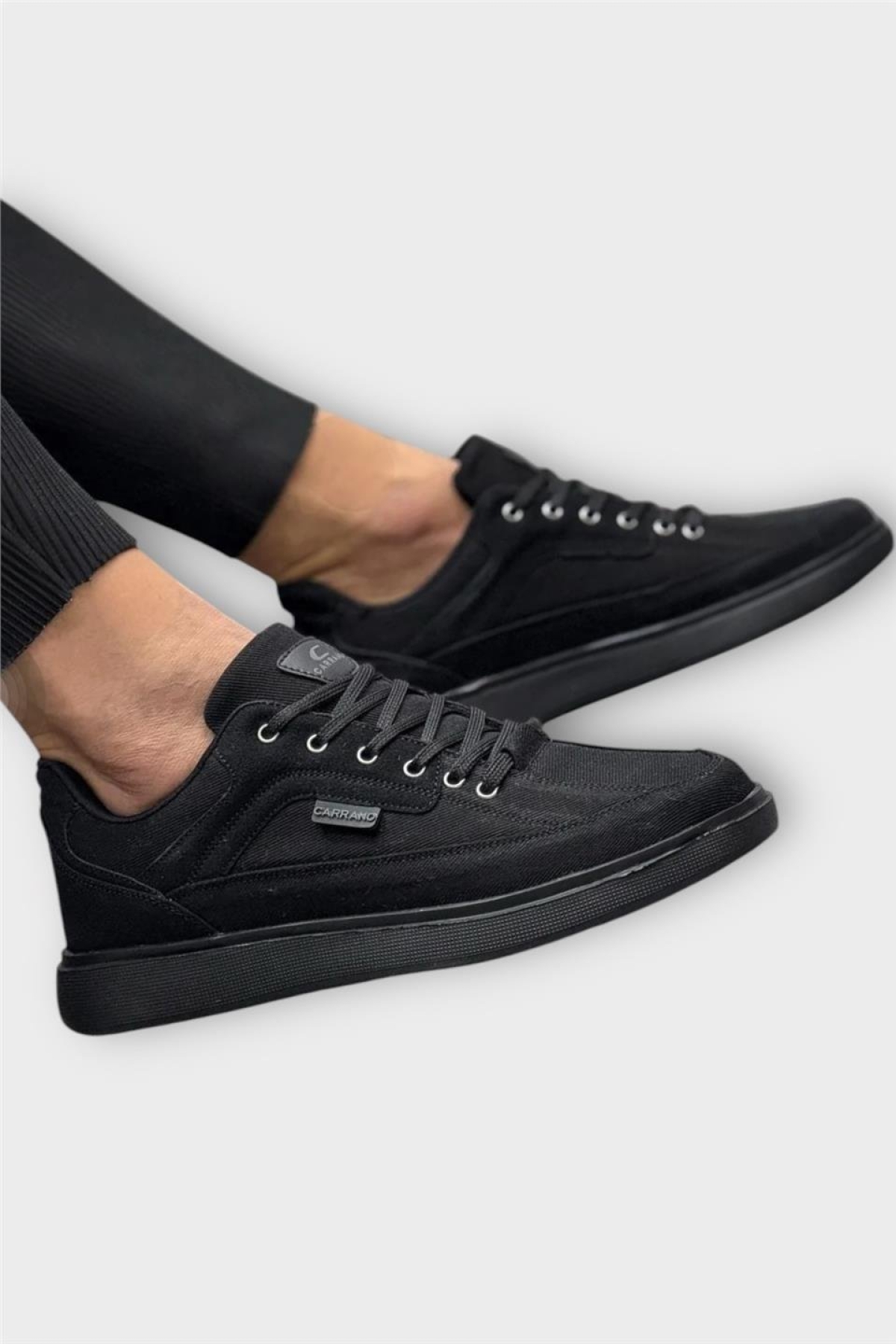 Erkek Keten Gabardin Kumaş Günlük Sneaker Ayakkabı SİYAH - Görsel 7