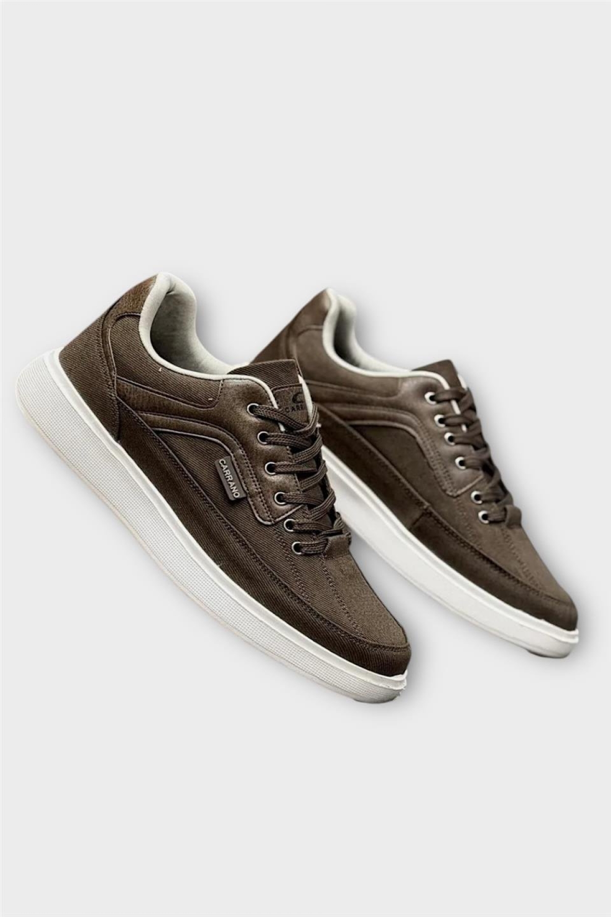 Erkek Keten Gabardin Kumaş Günlük Sneaker Ayakkabı KAHVERENGİ - Görsel 6