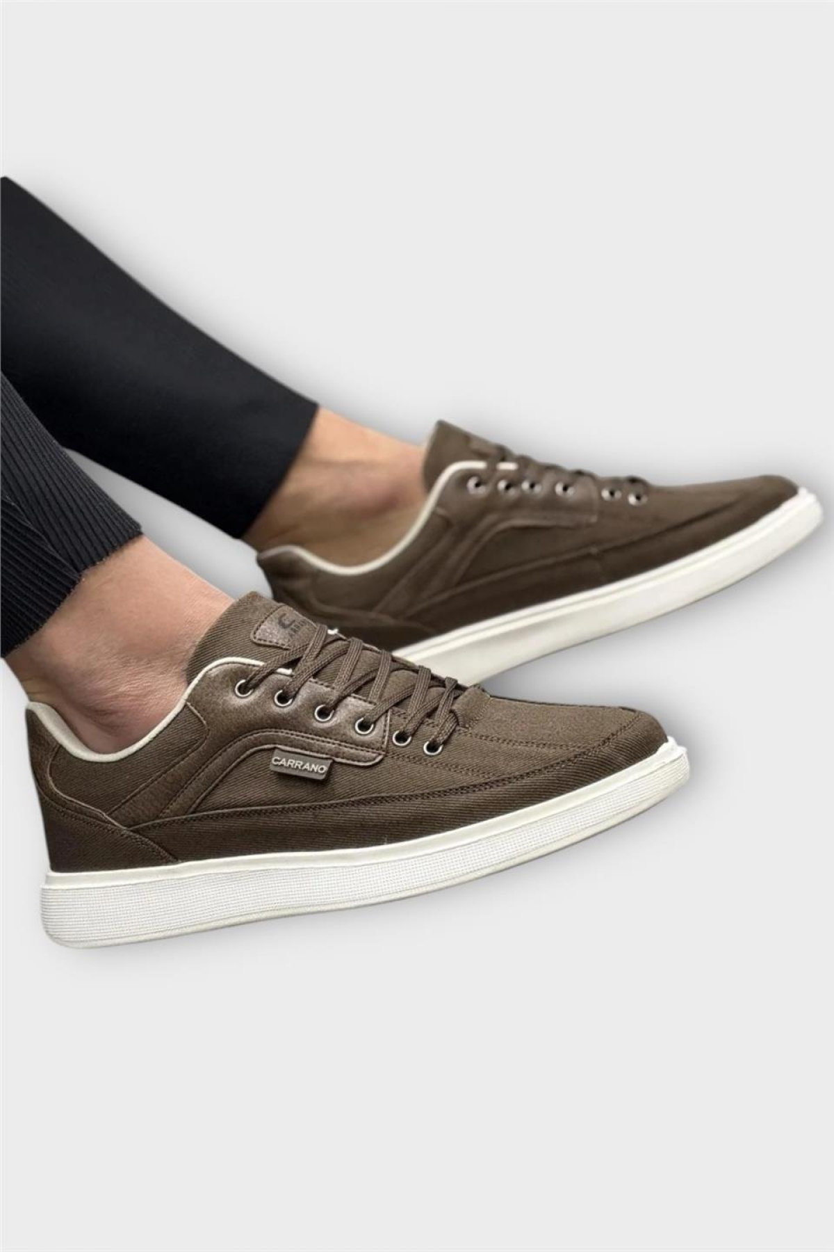 Erkek Keten Gabardin Kumaş Günlük Sneaker Ayakkabı KAHVERENGİ - Görsel 7