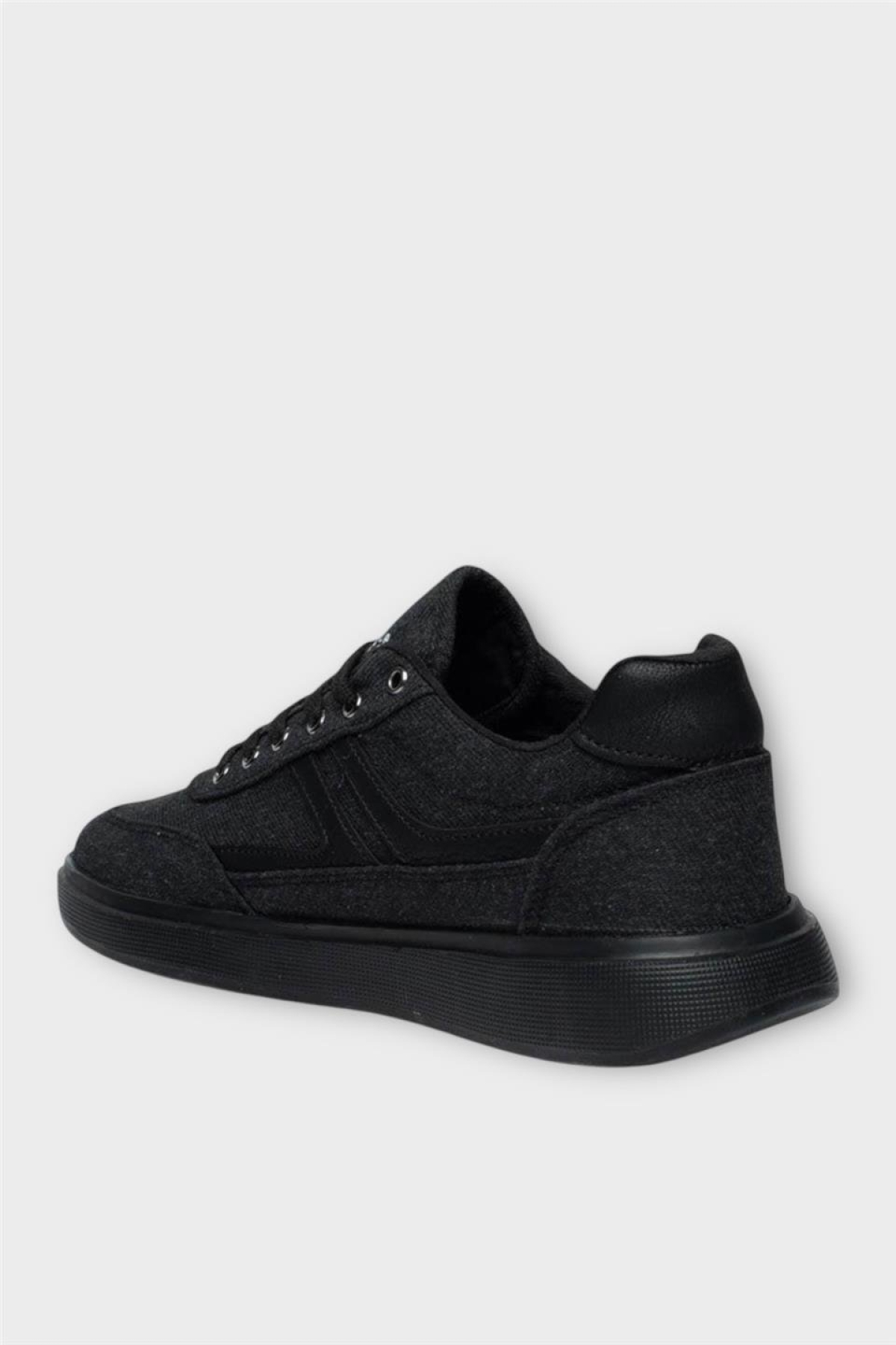 Erkek Keten Gabardin Kumaş Günlük Sneaker Ayakkabı SİYAH - Görsel 4