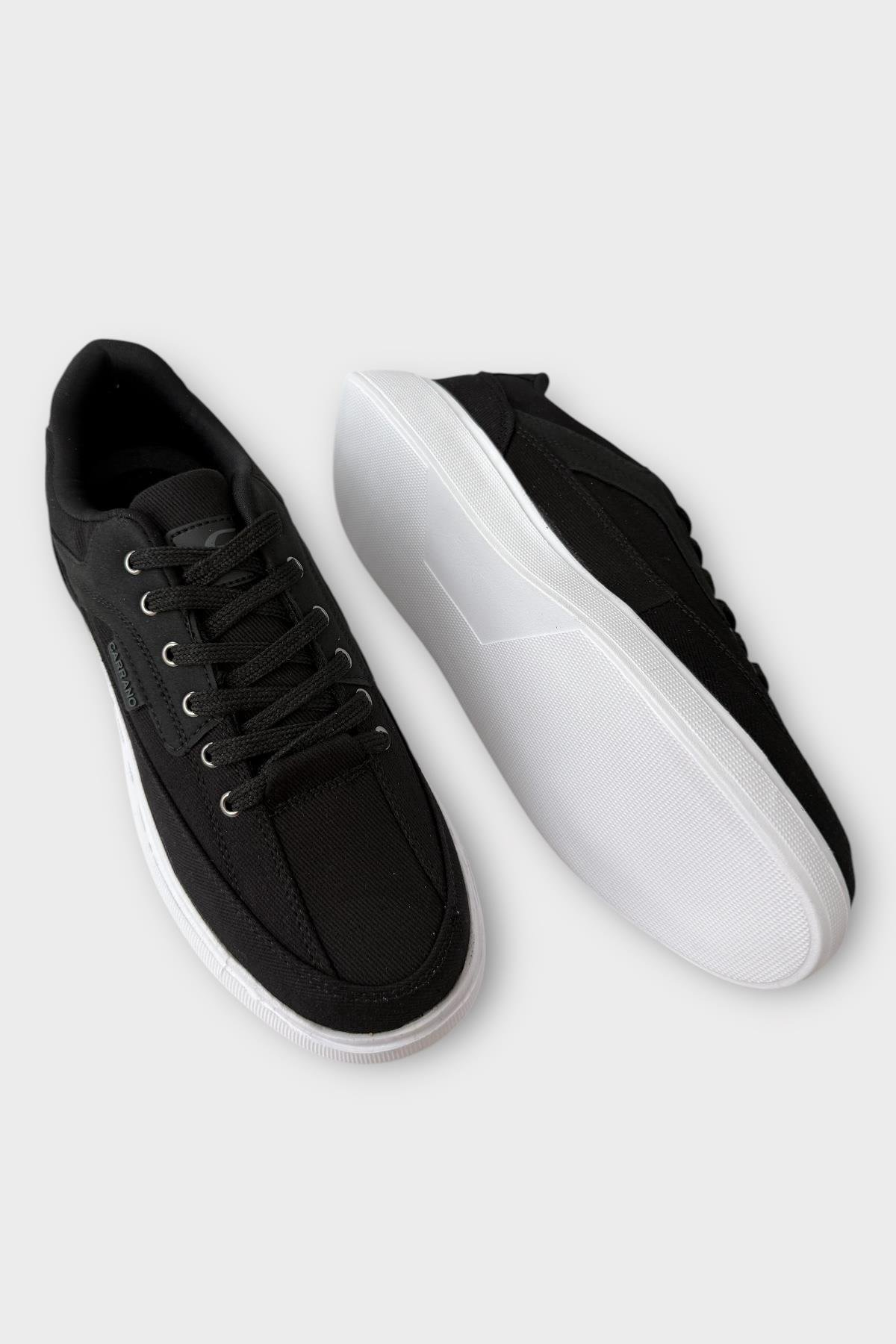 Erkek Keten Gabardin Kumaş Günlük Sneaker Ayakkabı SİYAH - BEYAZ - Görsel 5