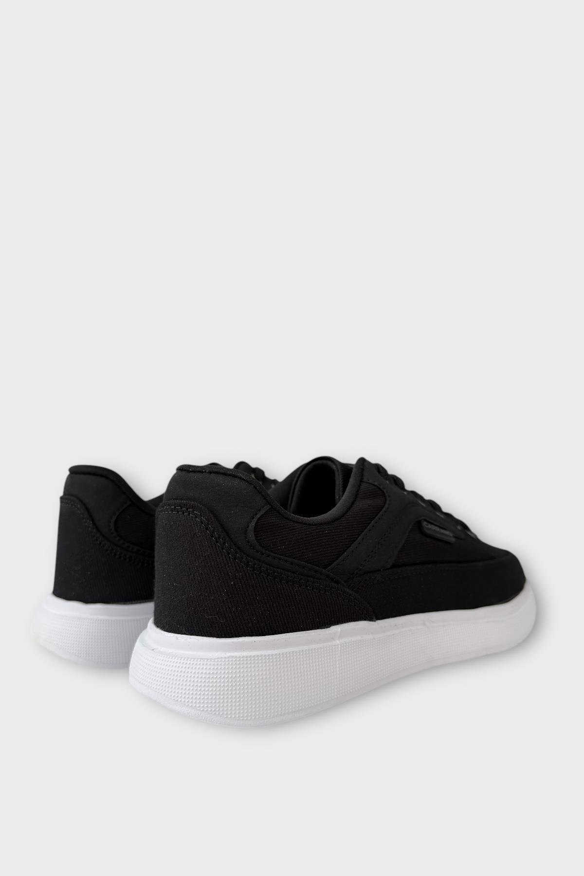 Erkek Keten Gabardin Kumaş Günlük Sneaker Ayakkabı SİYAH - BEYAZ - Görsel 6