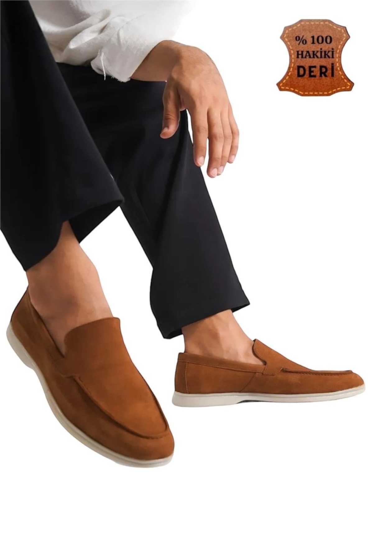 Erkek Hakiki Deri Nubuk Leofar Ayakkabı TABA - Görsel 8