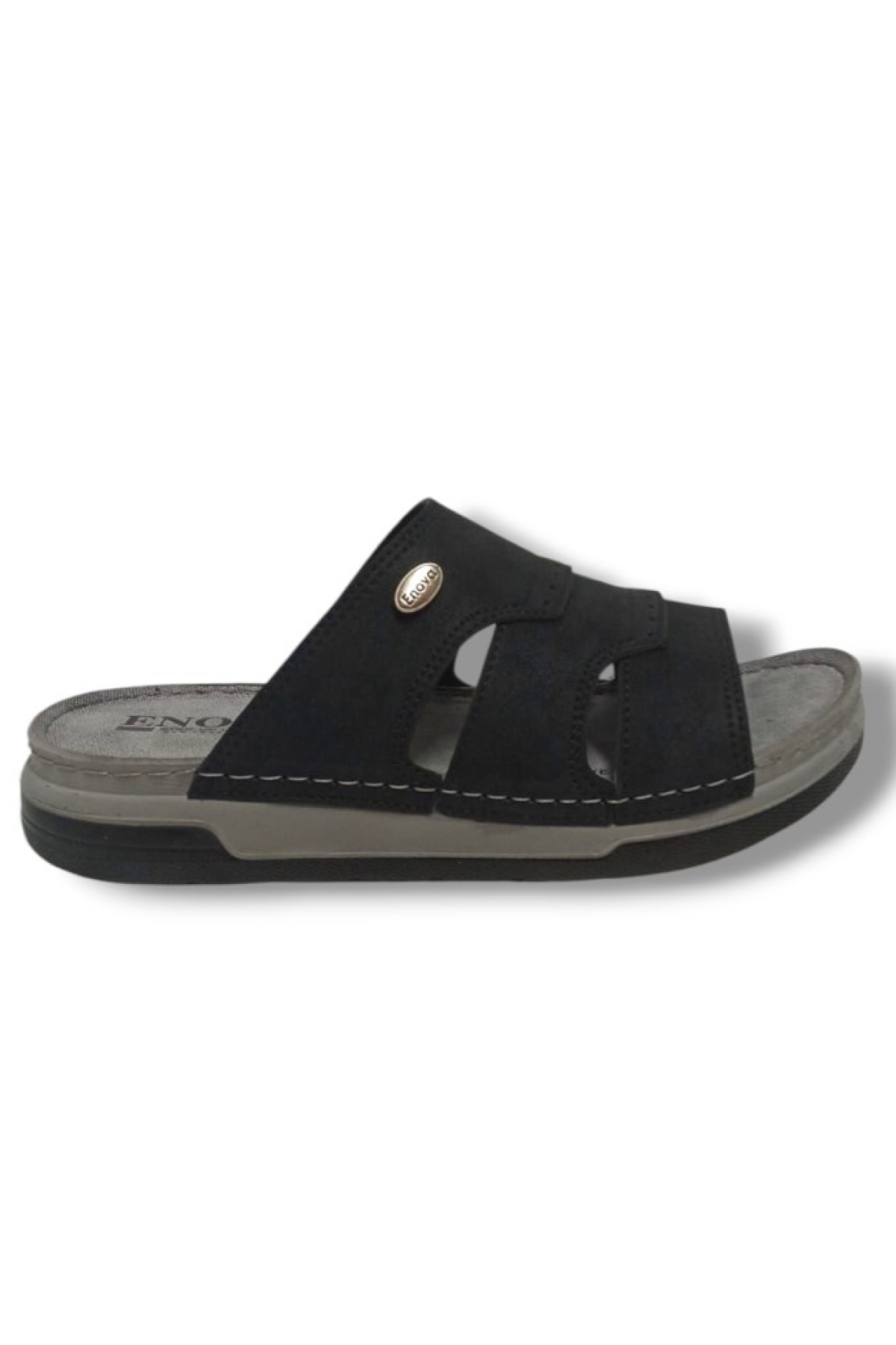 E508-25 Deri Anatomik Tek Bant Tokalı Erkek Terlik - Görsel 3