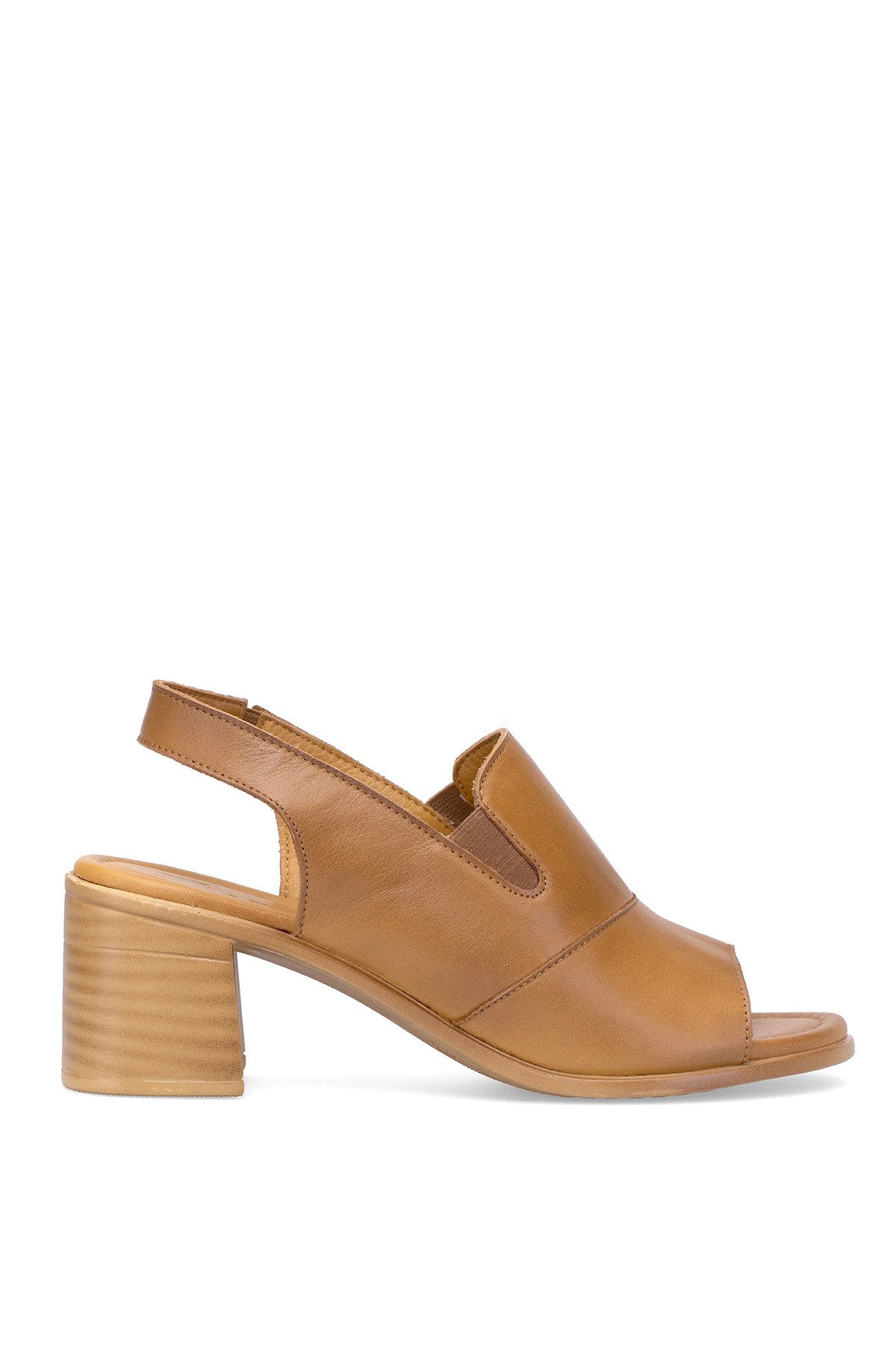 24381825Y Kadın Hakiki Deri Topuklu Sandalet Taba - Görsel 2