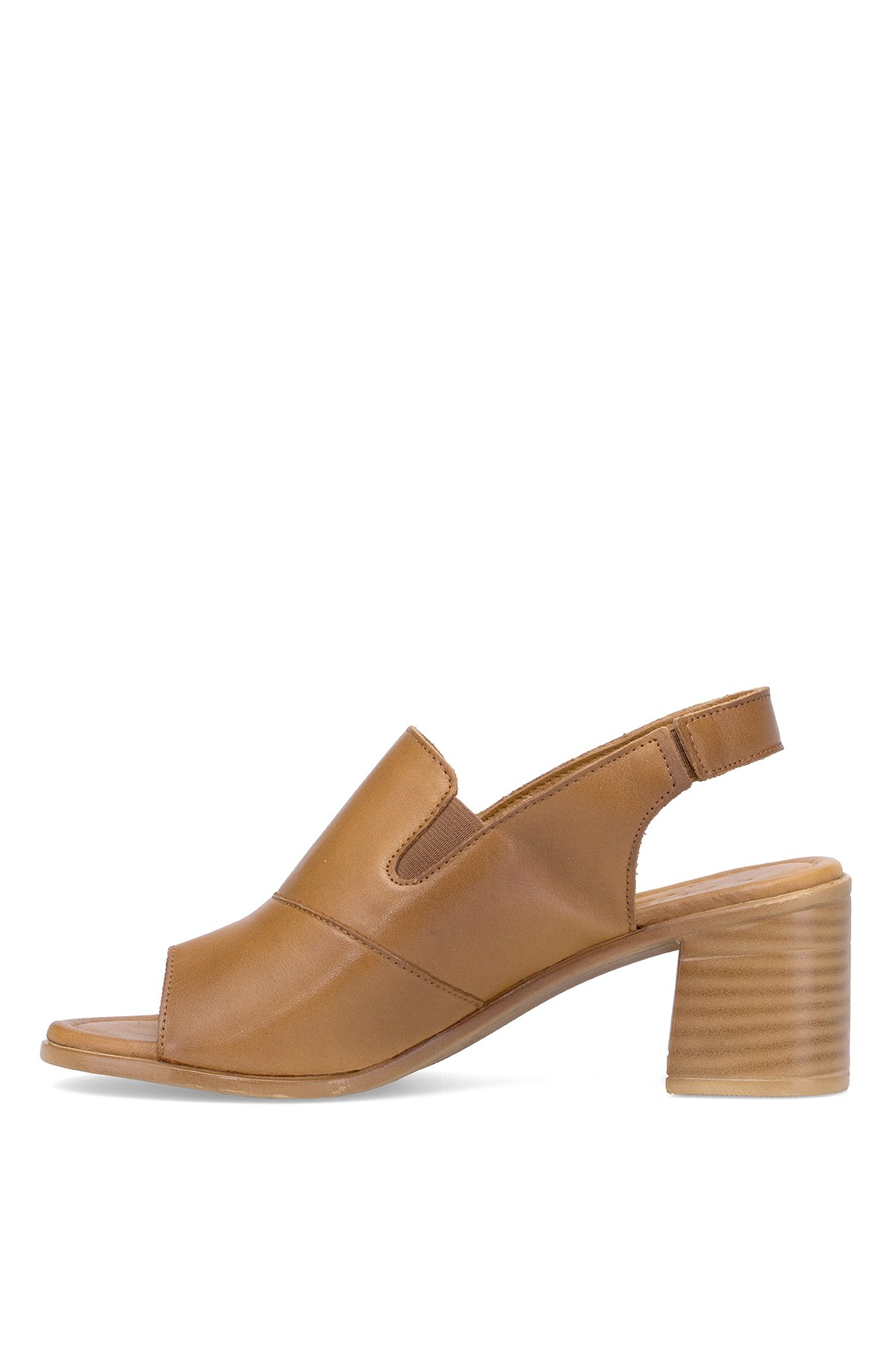 24381825Y Kadın Hakiki Deri Topuklu Sandalet Taba - Görsel 4