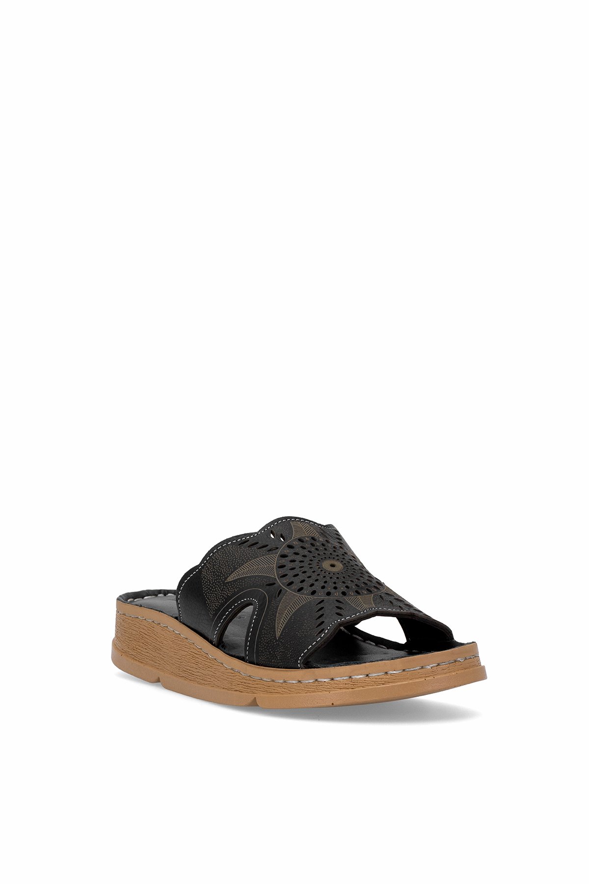 D25YT-1155 Kadın Hakiki Deri Düz Terlik Siyah - Görsel 3