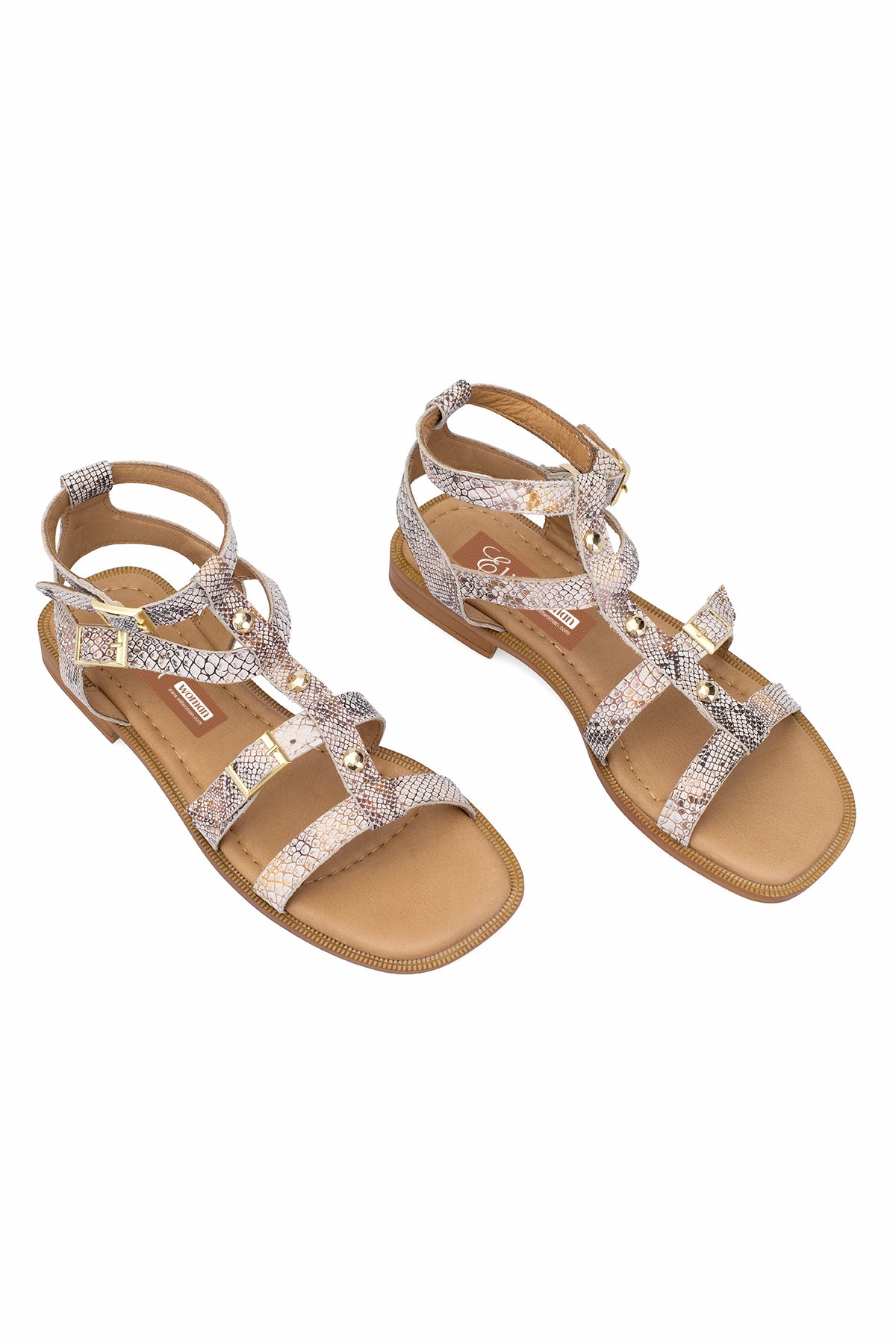 Elit Talia Kadın Hakiki Deri Düz Sandalet Bej - Görsel 3