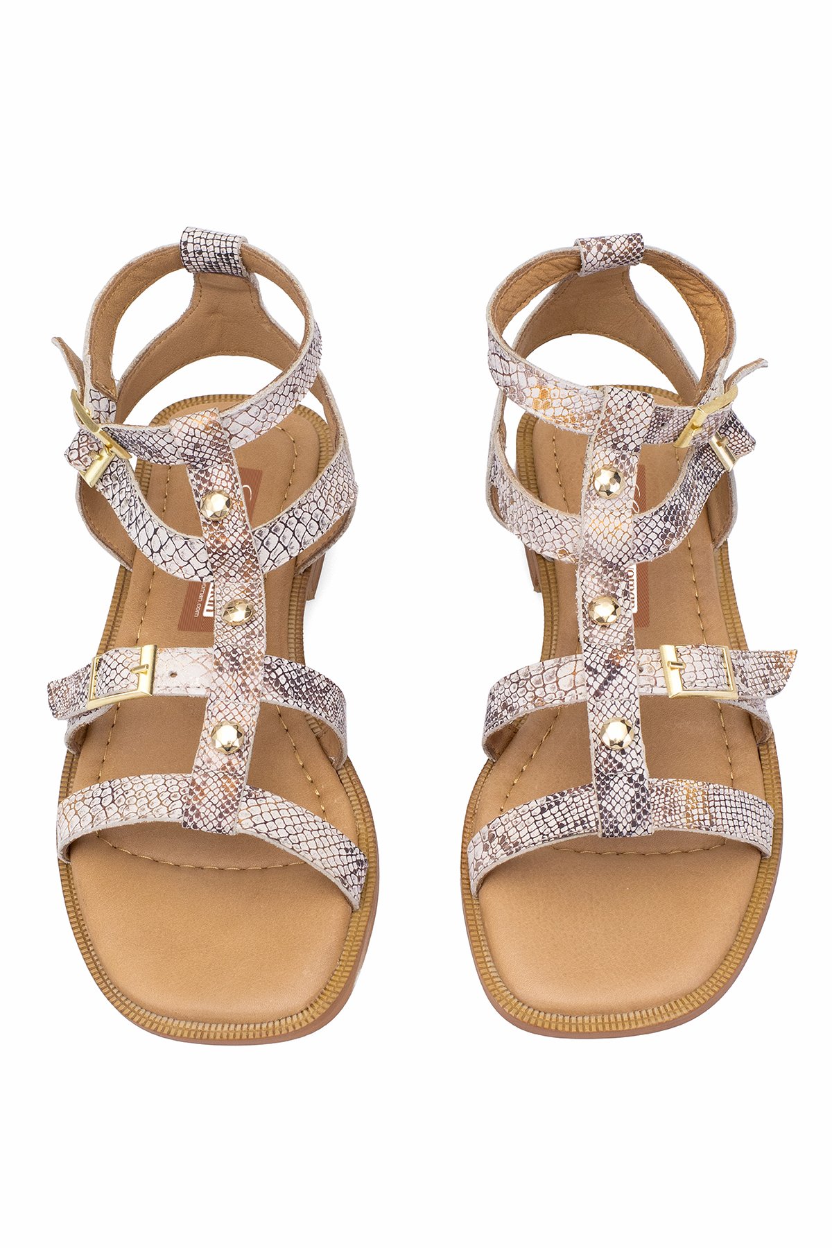 Elit Talia Kadın Hakiki Deri Düz Sandalet Bej - Görsel 4