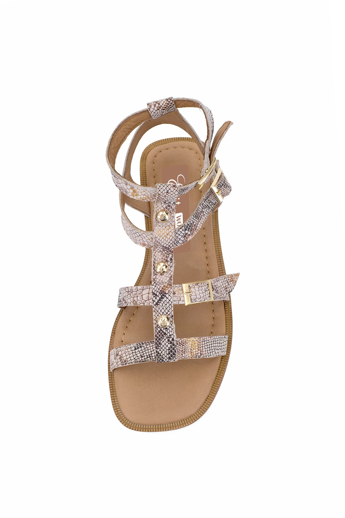 Elit Talia Kadın Hakiki Deri Düz Sandalet Bej - Görsel 7