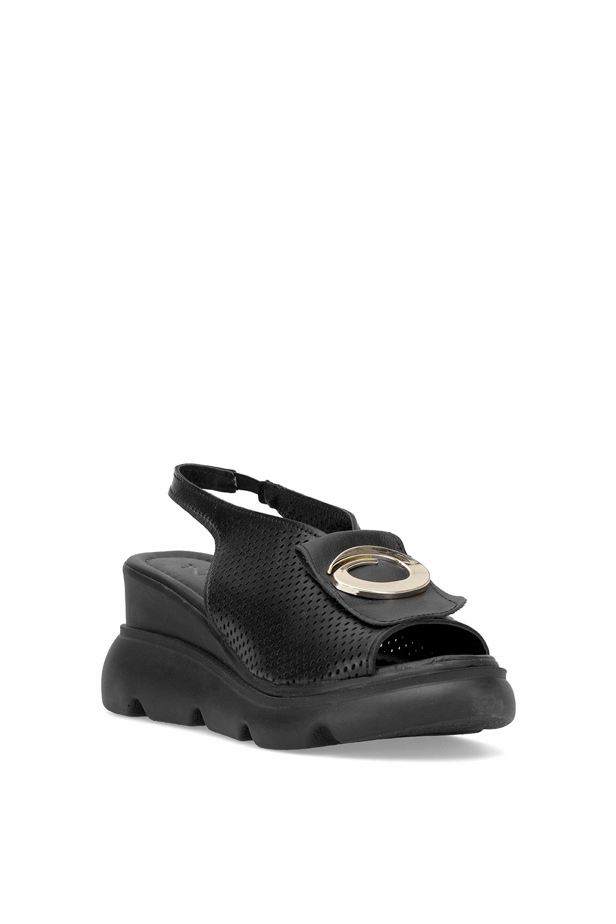 Elit Zeyn 8067 Kadın Hakiki Deri Dolgu Topuk Sandalet Siyah - Görsel 3