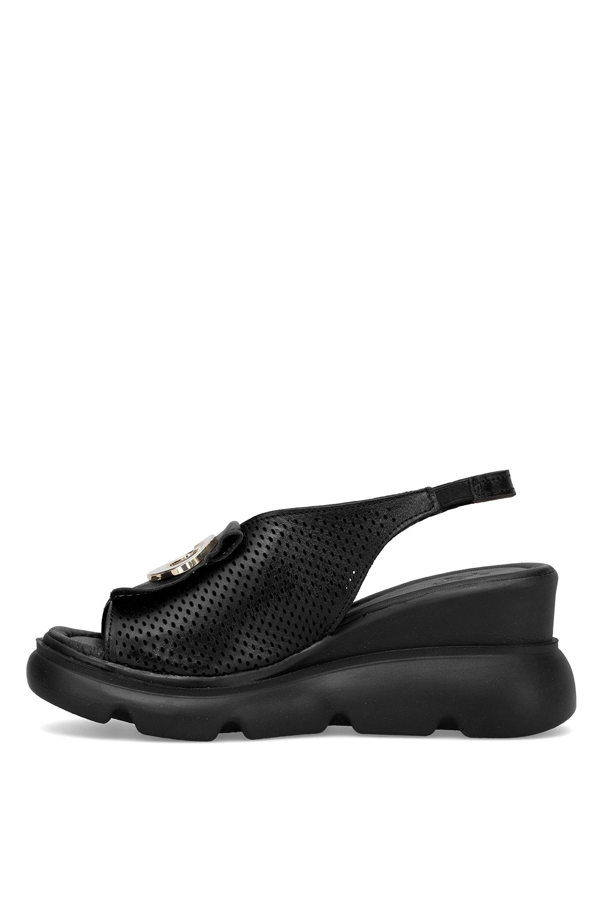 Elit Zeyn 8067 Kadın Hakiki Deri Dolgu Topuk Sandalet Siyah - Görsel 4