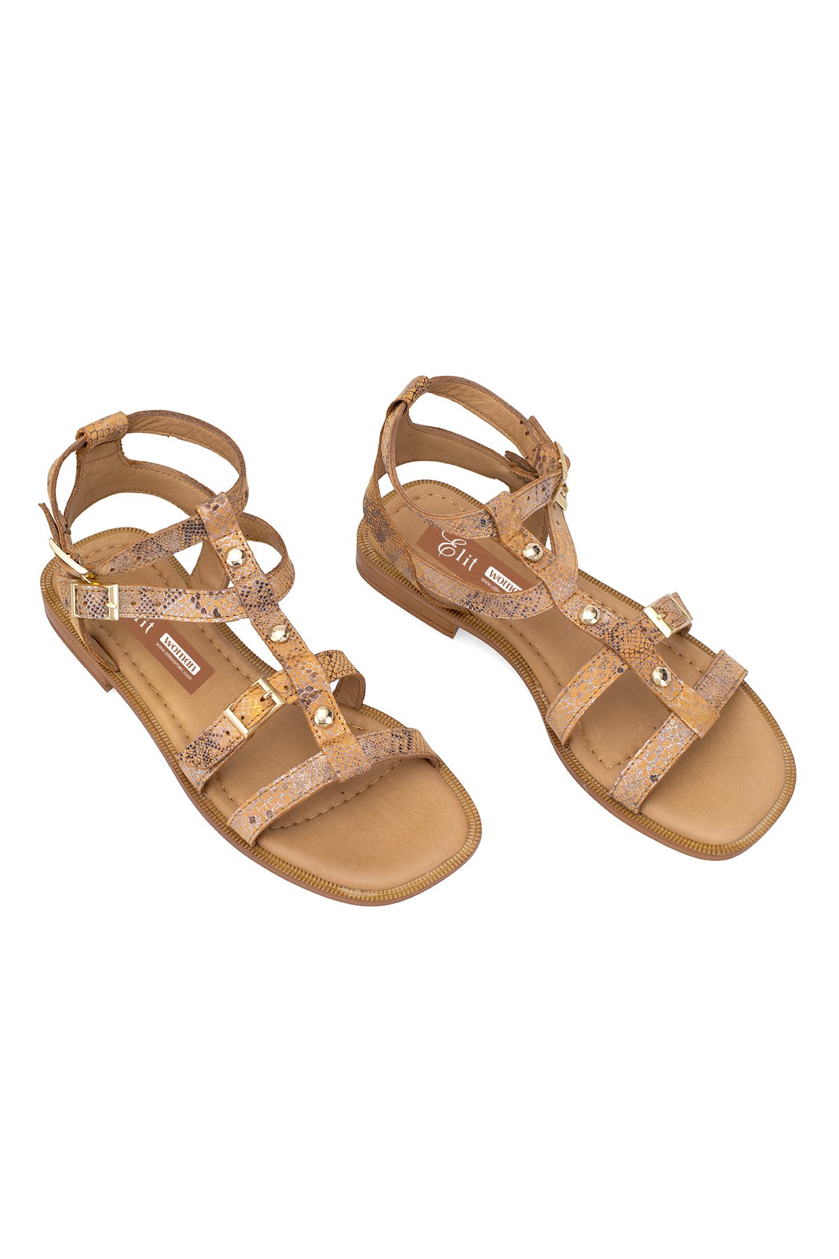 Elit Talia Kadın Hakiki Deri Düz Sandalet Taba - Görsel 3