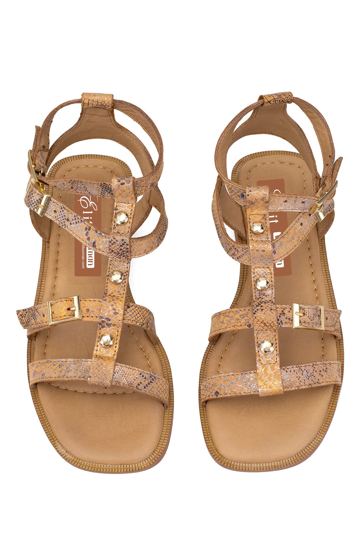 Elit Talia Kadın Hakiki Deri Düz Sandalet Taba - Görsel 4