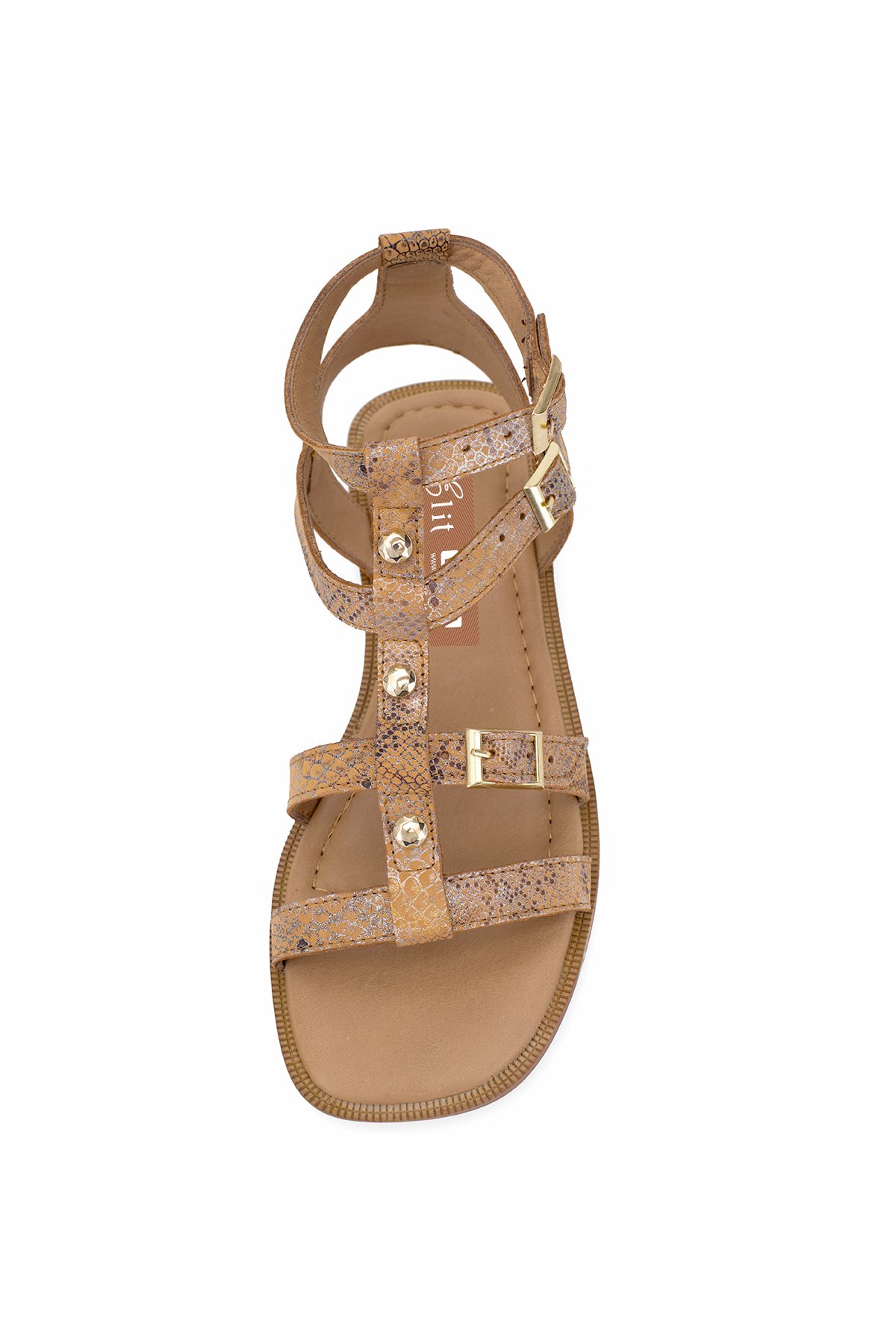 Elit Talia Kadın Hakiki Deri Düz Sandalet Taba - Görsel 7