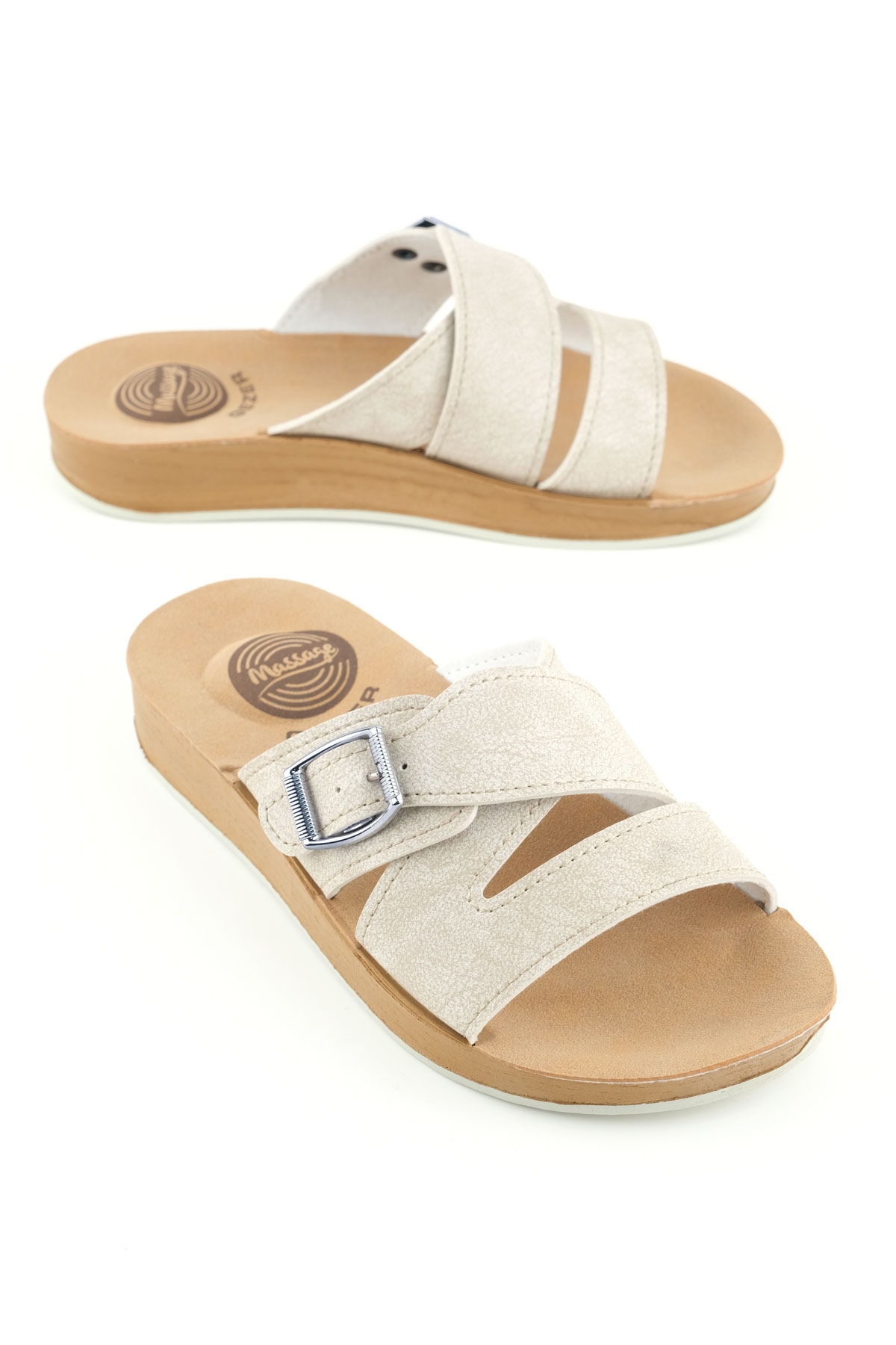 Kadın Yazlık Alt Taban PU Suni Deri Tek Toka Ayarlanabilir Rahat Masaj Taban Günlük Terlik - Görsel 2