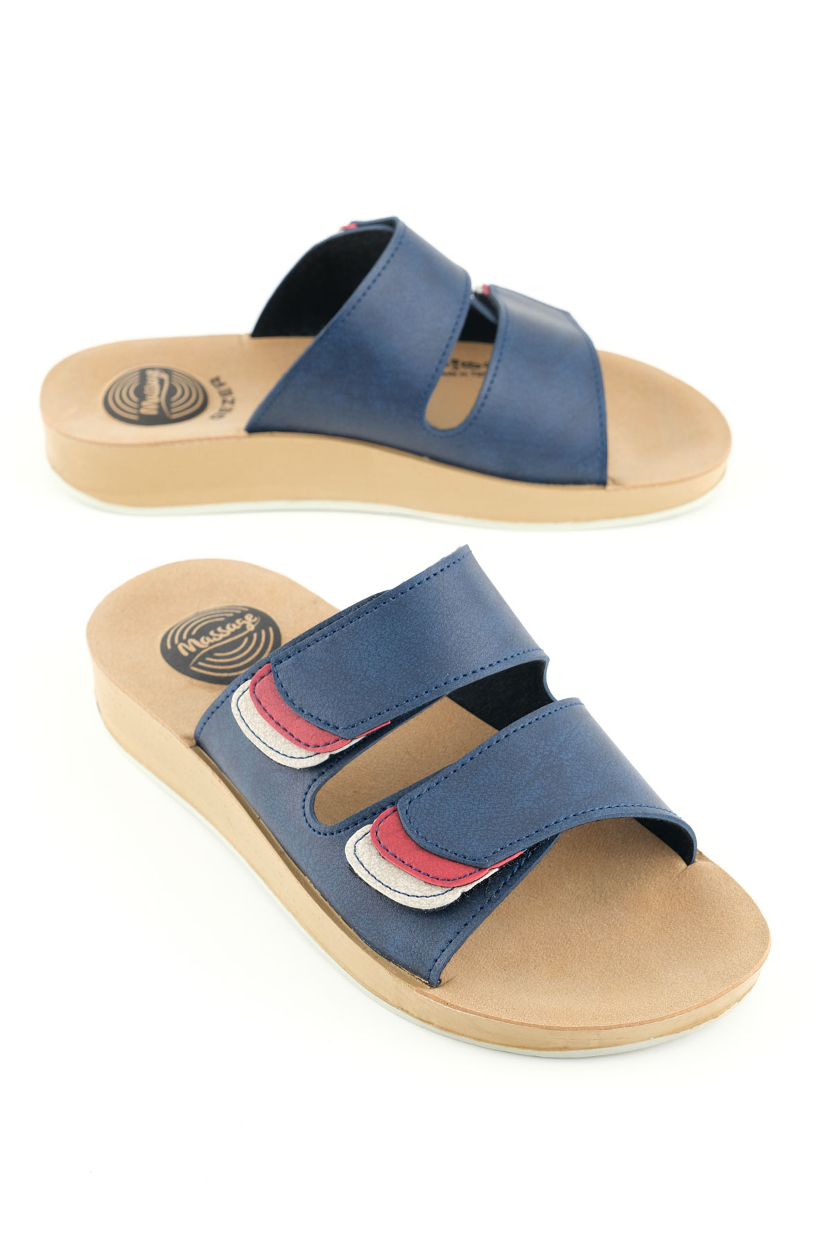 Kadın Yazlık Alt Taban PU Suni Deri Çift Cırt Cırtlı Ayarlanabilir Rahat Masaj Taban Günlük Terlik - Görsel 2