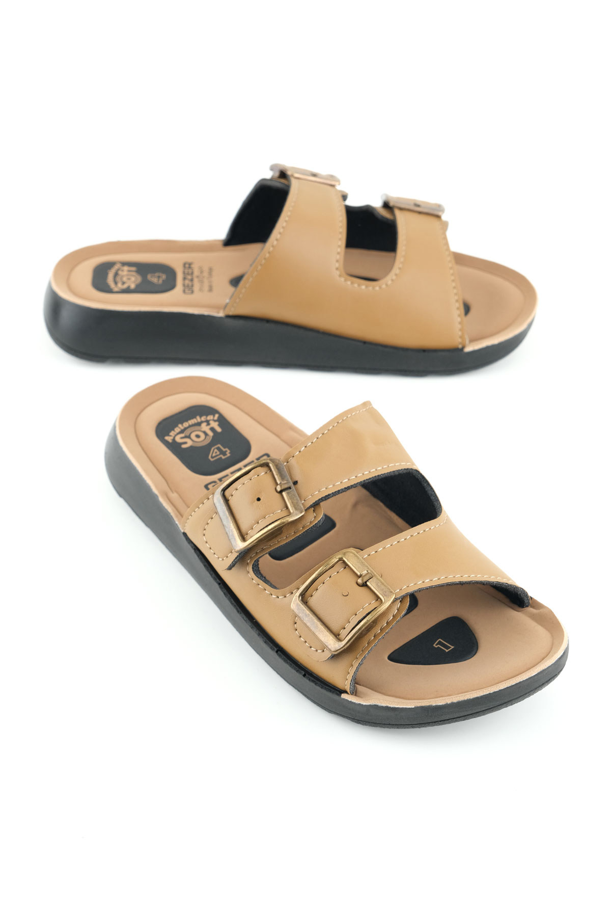 Kadın Yazlık PU Alt Taban Suni Deri İki Toka Ayarlanabilir İç Taban Anatomical Dört Nokta Yastıklı Rahat Günlük Terlik - Görsel 2