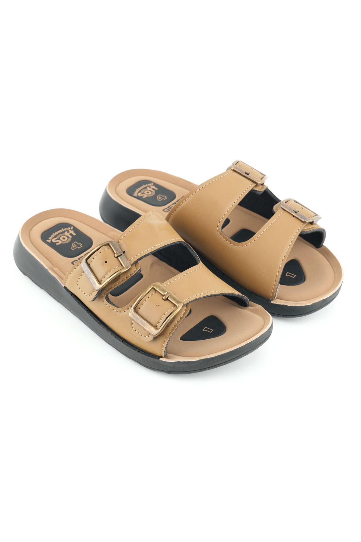 Kadın Yazlık PU Alt Taban Suni Deri İki Toka Ayarlanabilir İç Taban Anatomical Dört Nokta Yastıklı Rahat Günlük Terlik - Görsel 4