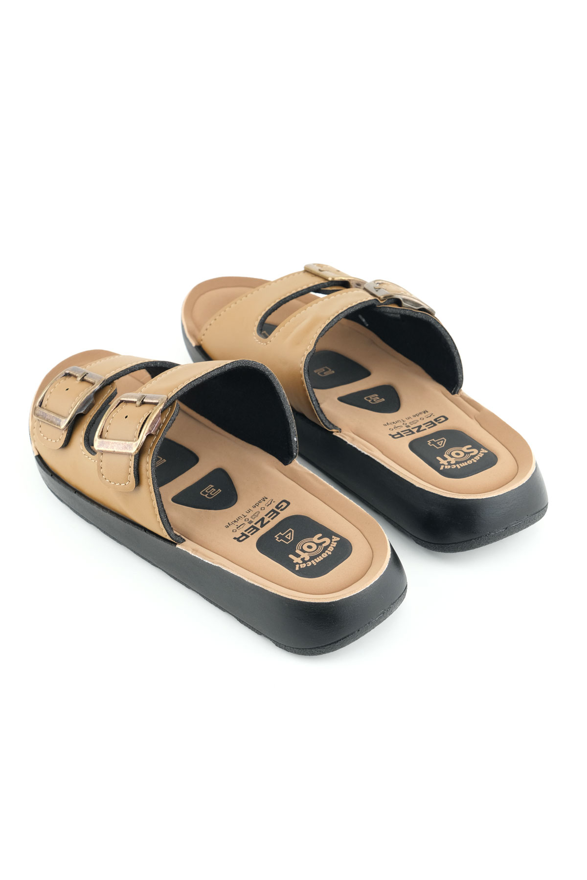 Kadın Yazlık PU Alt Taban Suni Deri İki Toka Ayarlanabilir İç Taban Anatomical Dört Nokta Yastıklı Rahat Günlük Terlik - Görsel 5