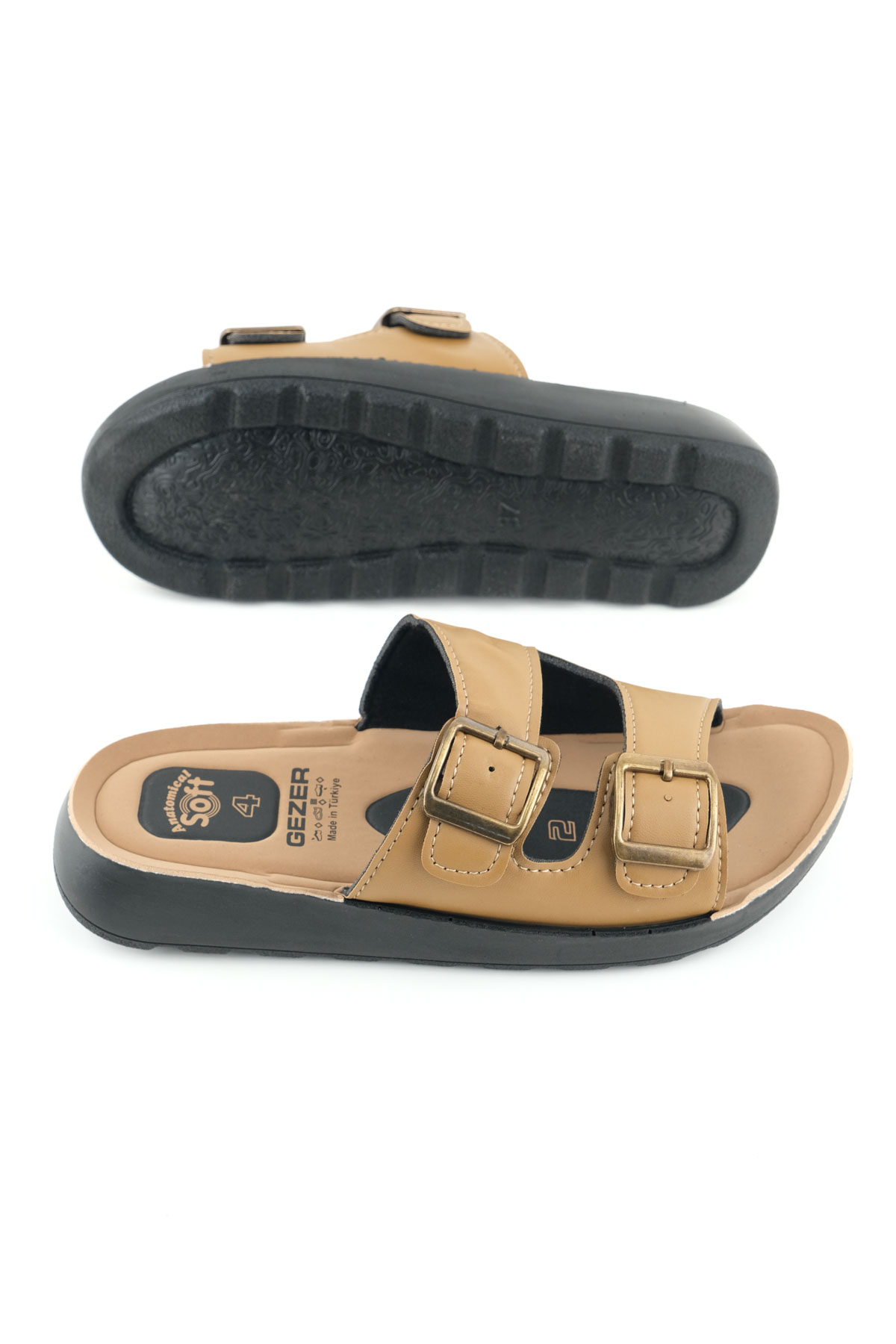 Kadın Yazlık PU Alt Taban Suni Deri İki Toka Ayarlanabilir İç Taban Anatomical Dört Nokta Yastıklı Rahat Günlük Terlik - Görsel 6