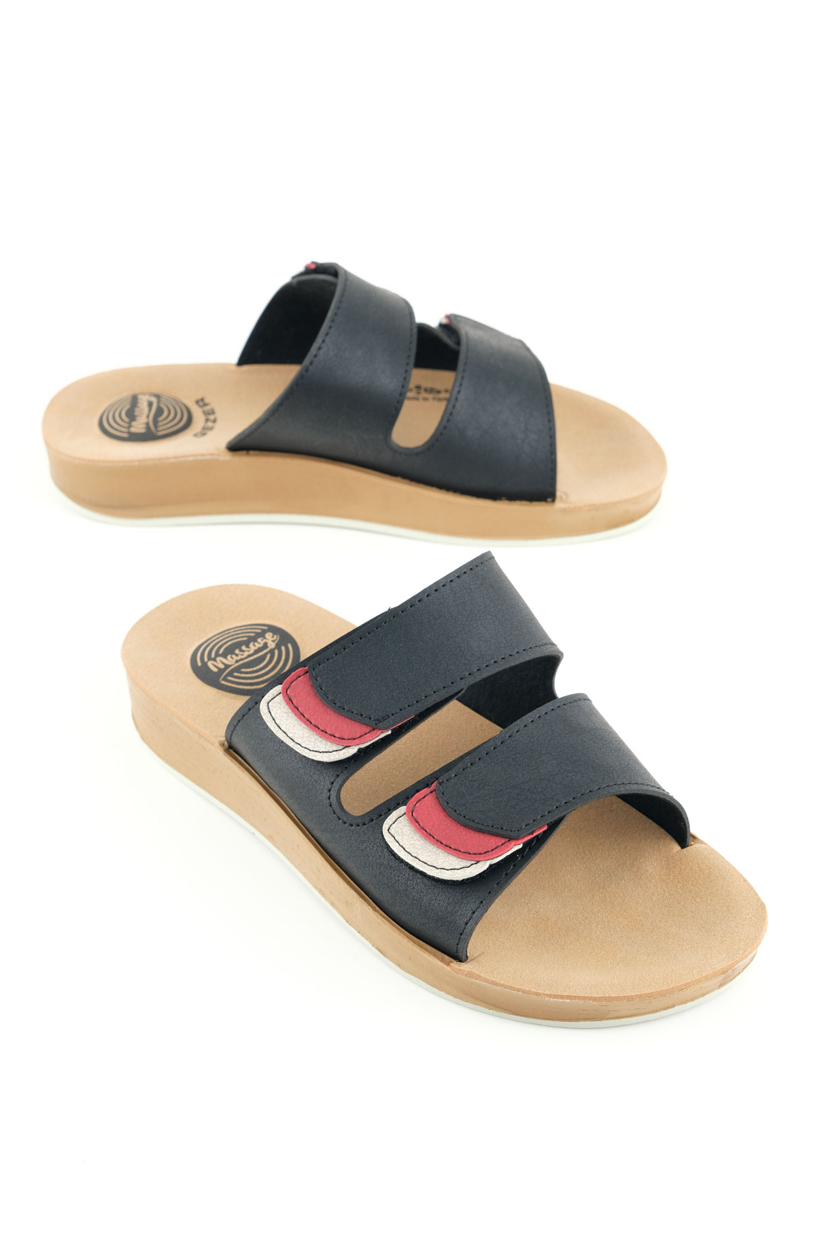 Kadın Yazlık Alt Taban PU Suni Deri Çift Cırt Cırtlı Ayarlanabilir Rahat Masaj Taban Günlük Terlik - Görsel 2