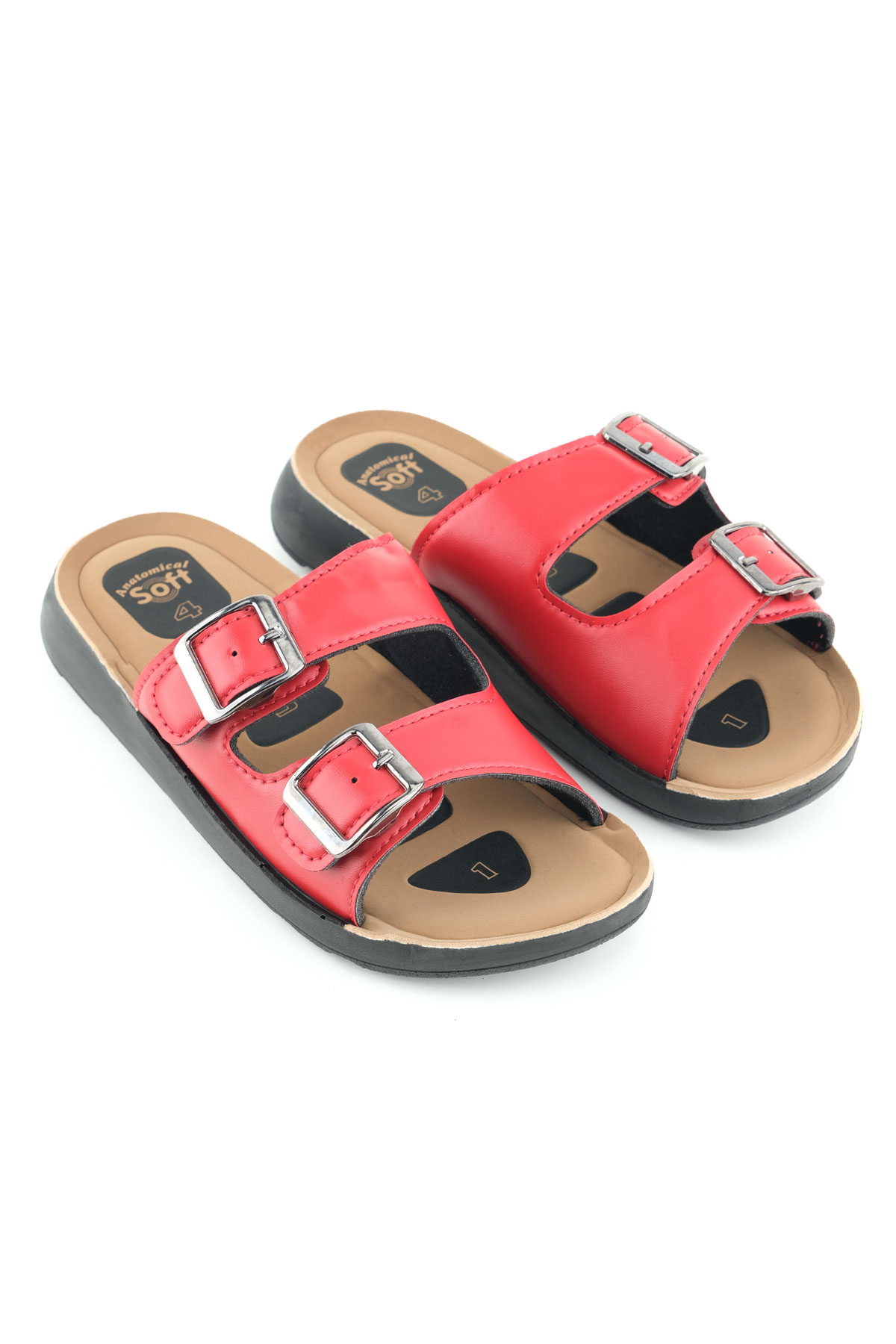 Kadın Yazlık PU Alt Taban Suni Deri İki Toka Ayarlanabilir İç Taban Anatomical Dört Nokta Yastıklı Rahat Günlük Terlik - Görsel 4