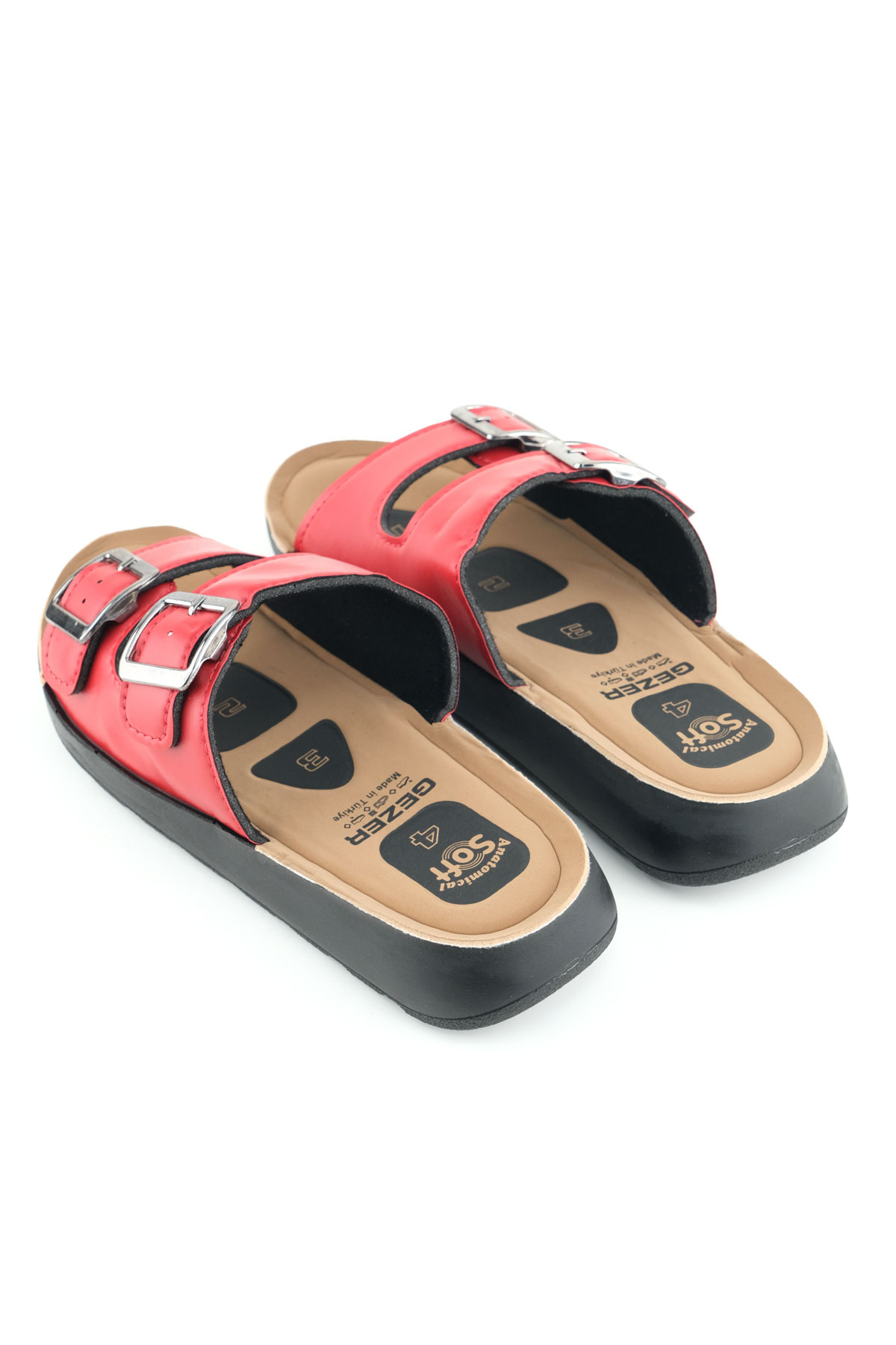 Kadın Yazlık PU Alt Taban Suni Deri İki Toka Ayarlanabilir İç Taban Anatomical Dört Nokta Yastıklı Rahat Günlük Terlik - Görsel 5