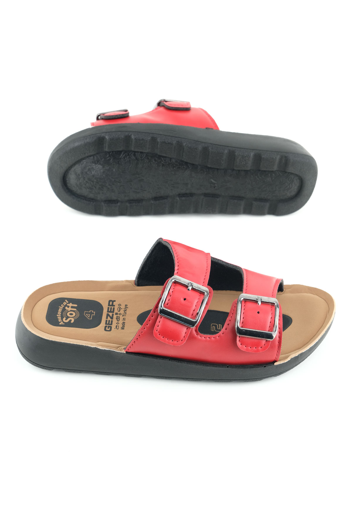 Kadın Yazlık PU Alt Taban Suni Deri İki Toka Ayarlanabilir İç Taban Anatomical Dört Nokta Yastıklı Rahat Günlük Terlik - Görsel 6