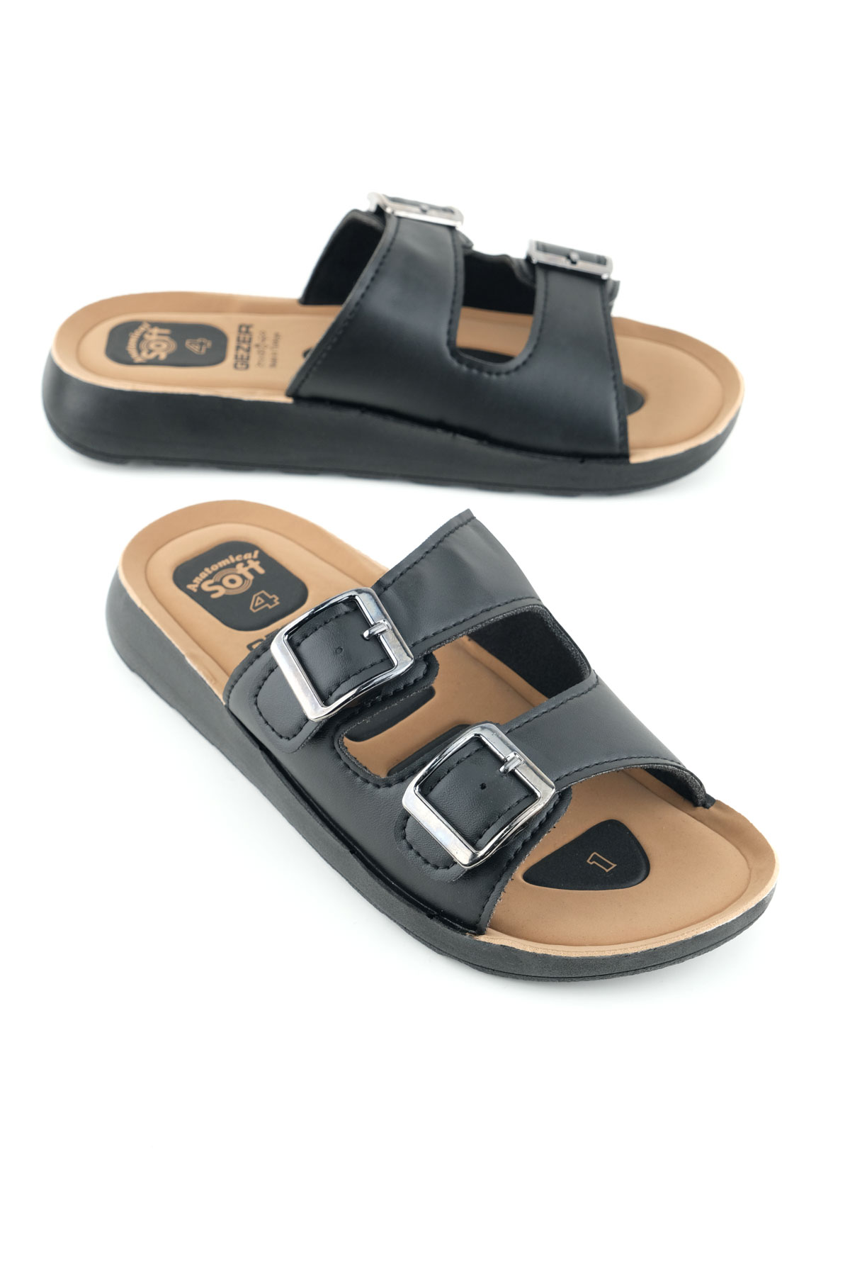 Kadın Yazlık PU Alt Taban Suni Deri İki Toka Ayarlanabilir İç Taban Anatomical Dört Nokta Yastıklı Rahat Günlük Terlik - Görsel 2