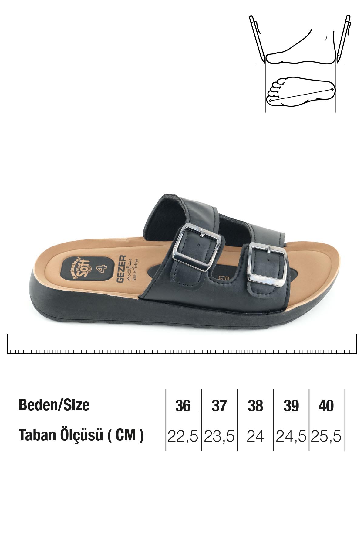 Kadın Yazlık PU Alt Taban Suni Deri İki Toka Ayarlanabilir İç Taban Anatomical Dört Nokta Yastıklı Rahat Günlük Terlik - Görsel 3