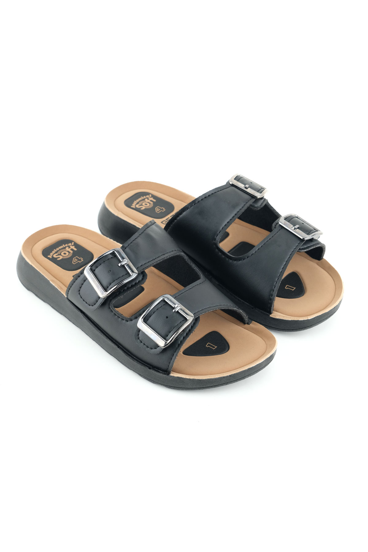 Kadın Yazlık PU Alt Taban Suni Deri İki Toka Ayarlanabilir İç Taban Anatomical Dört Nokta Yastıklı Rahat Günlük Terlik - Görsel 4