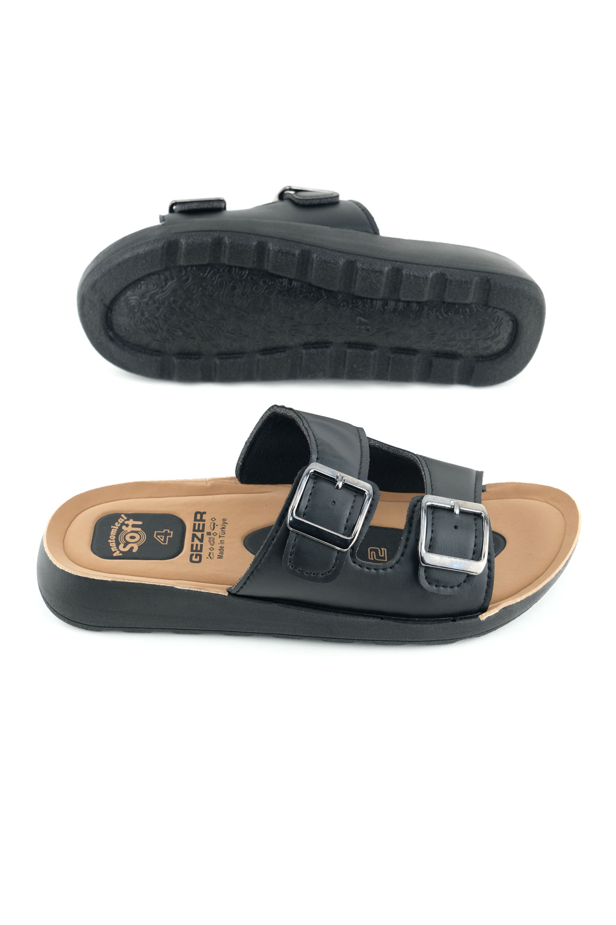 Kadın Yazlık PU Alt Taban Suni Deri İki Toka Ayarlanabilir İç Taban Anatomical Dört Nokta Yastıklı Rahat Günlük Terlik - Görsel 6