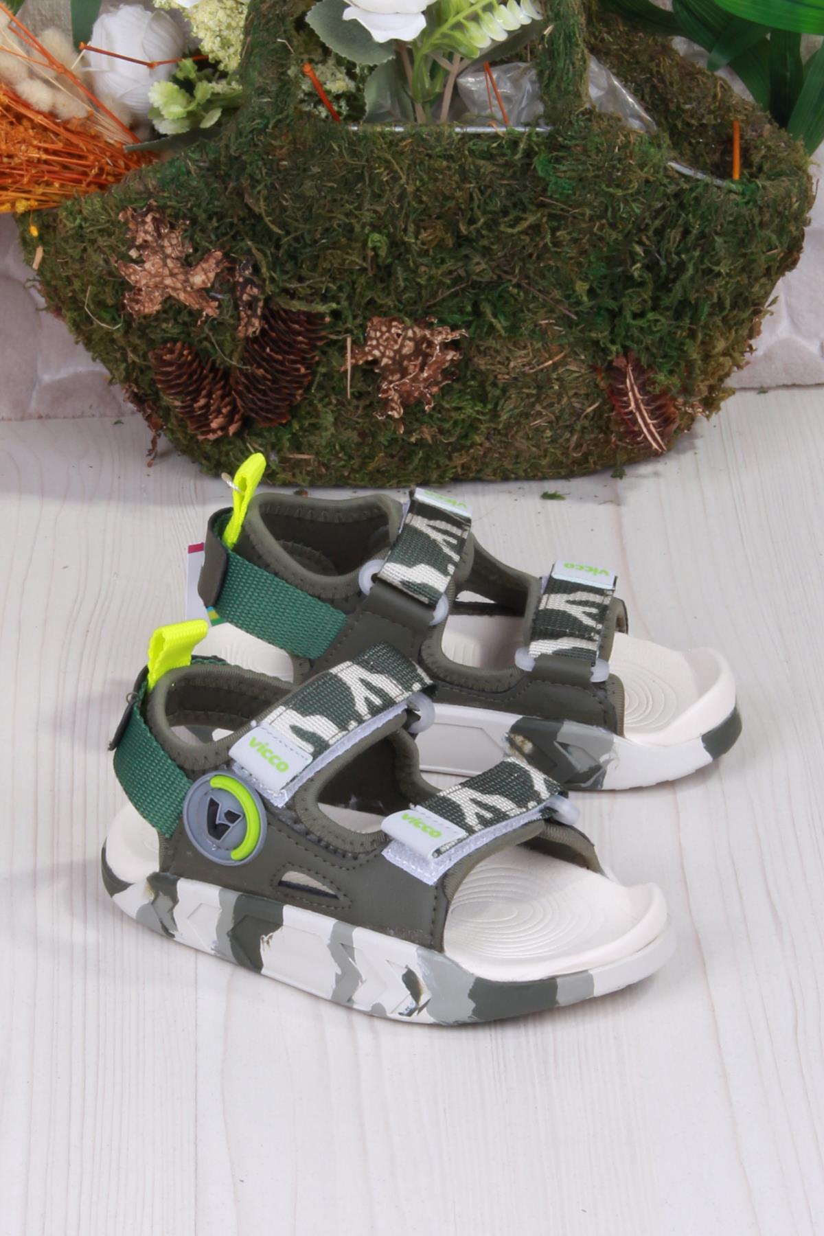 332.F25Y.206 Haki Tape Rahat Esnek Erkek Çocuk Sandalet - Görsel 2