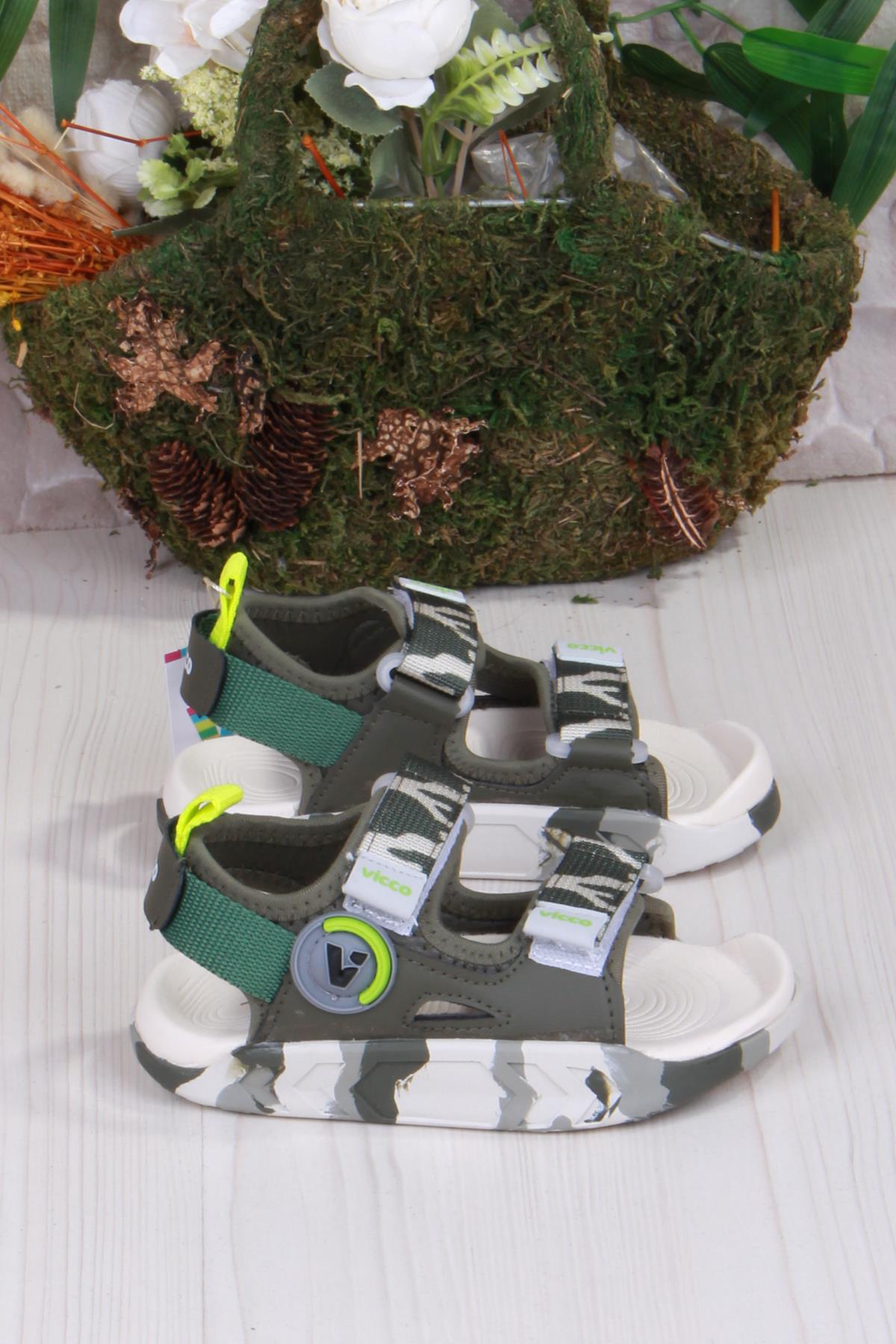 332.F25Y.206 Haki Tape Rahat Esnek Erkek Çocuk Sandalet - Görsel 3