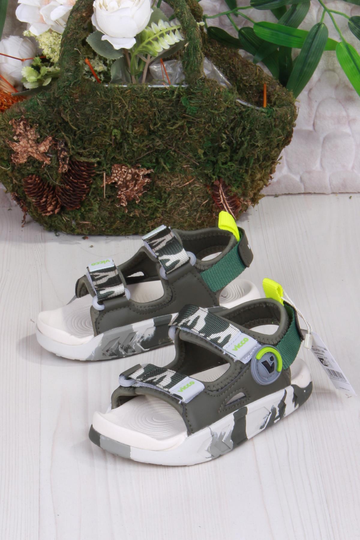 332.F25Y.206 Haki Tape Rahat Esnek Erkek Çocuk Sandalet - Görsel 4