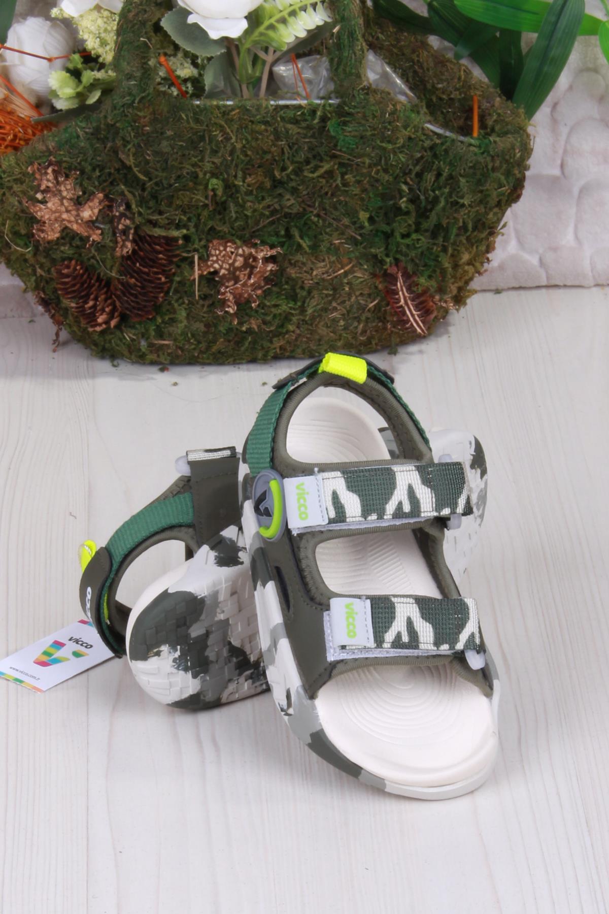 332.F25Y.206 Haki Tape Rahat Esnek Erkek Çocuk Sandalet - Görsel 5