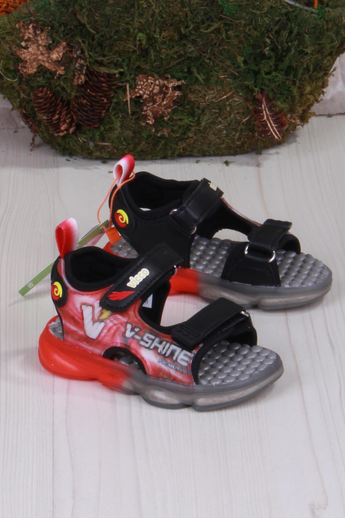 332.P25Y.255 Felipe Siyah Rahat Esnek Işıklı Erkek Çocuk Sandalet - Görsel 3