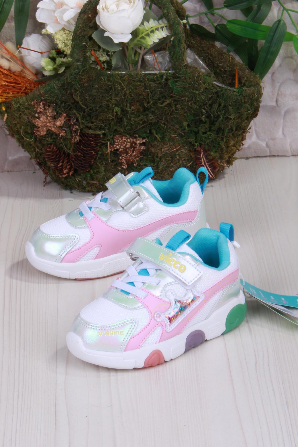 346.P25Y.180 Beyaz Queen Anatomik Işıklı Kız Çocuk Ayakkabı - Görsel 4